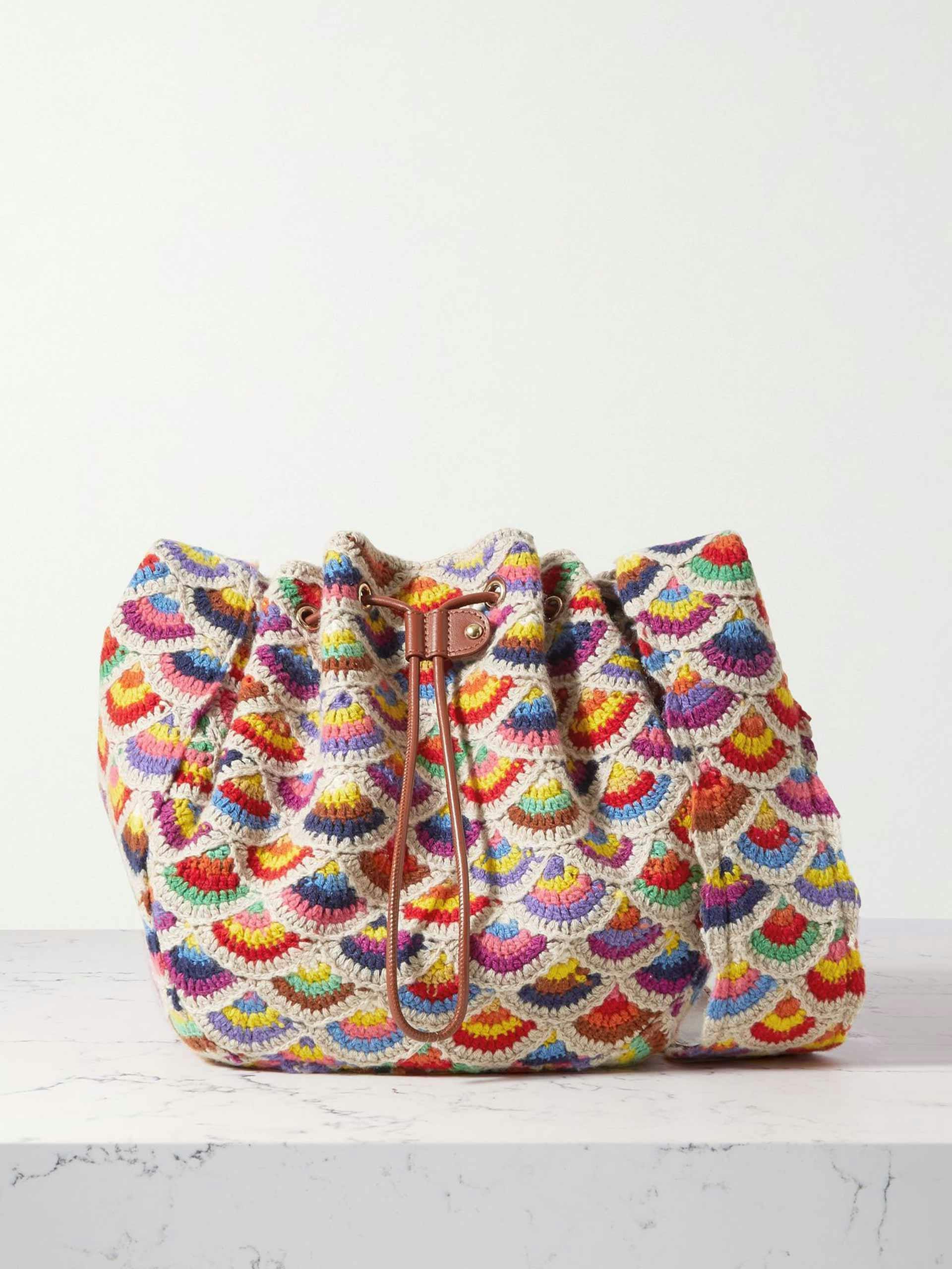 Crocheted  recycled cashmere and wool-blend bucket bag