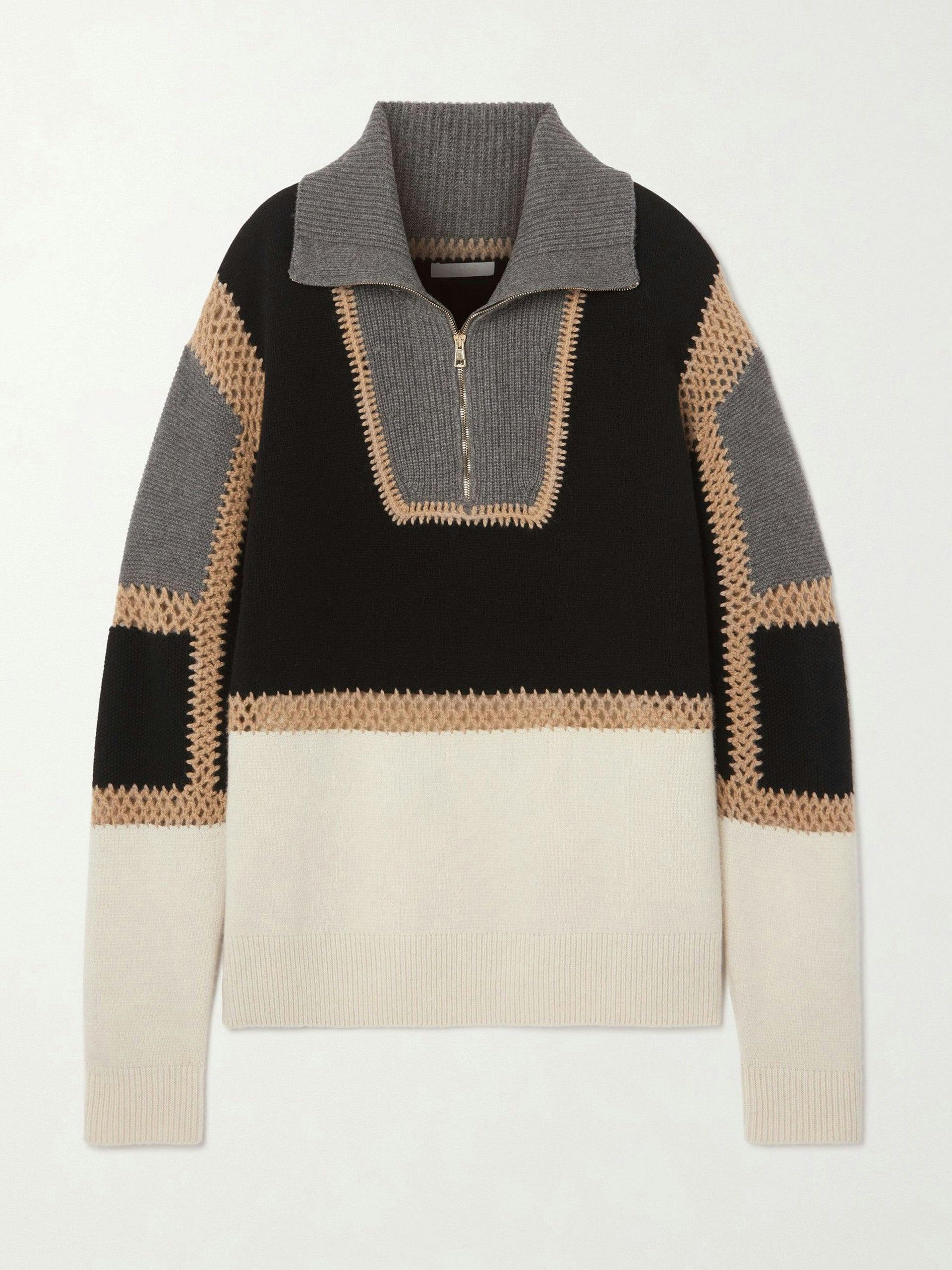 Paneled wool and cashmere-blend sweater