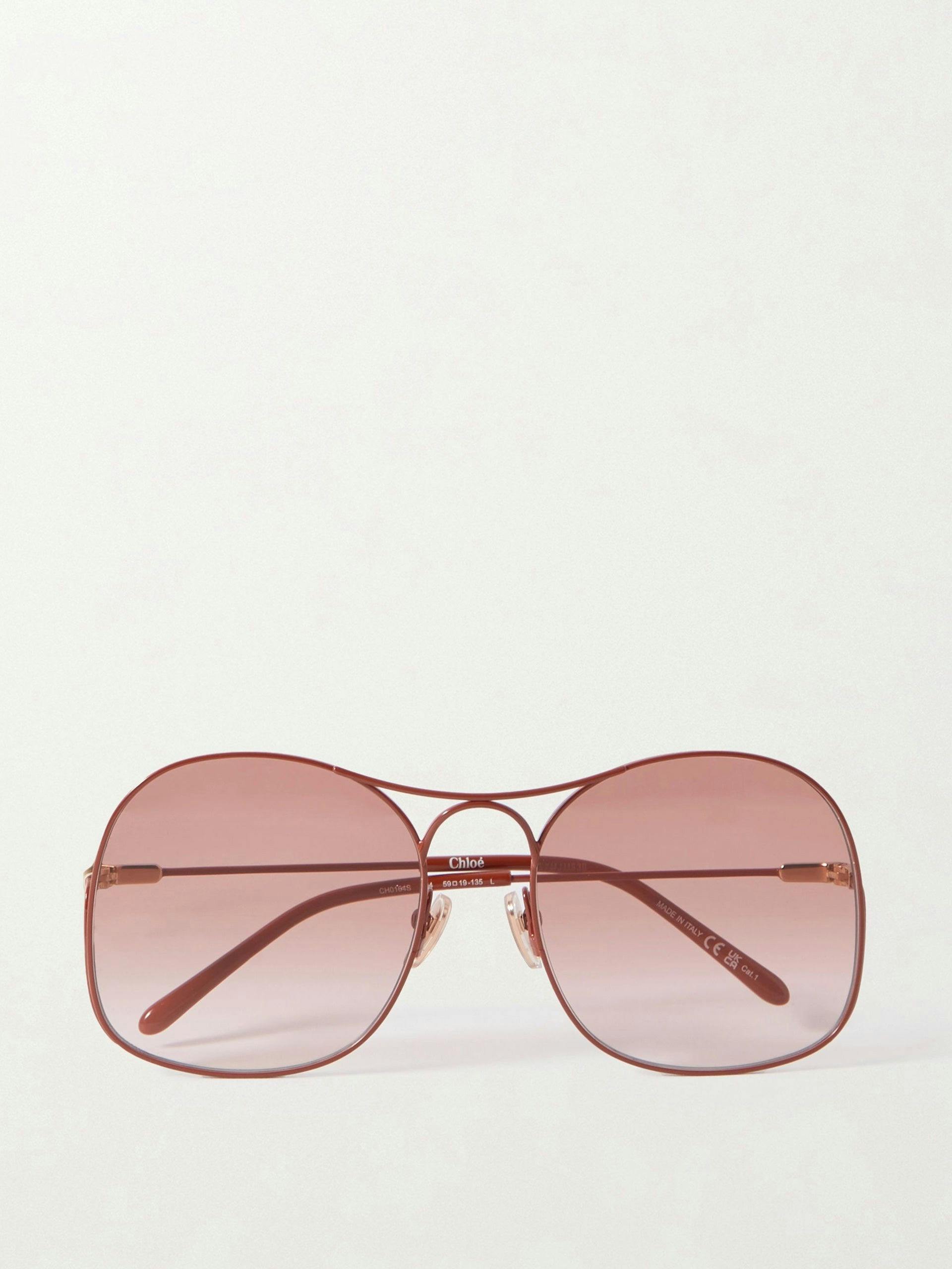 Oversized round-frame red coated-metal sunglasses