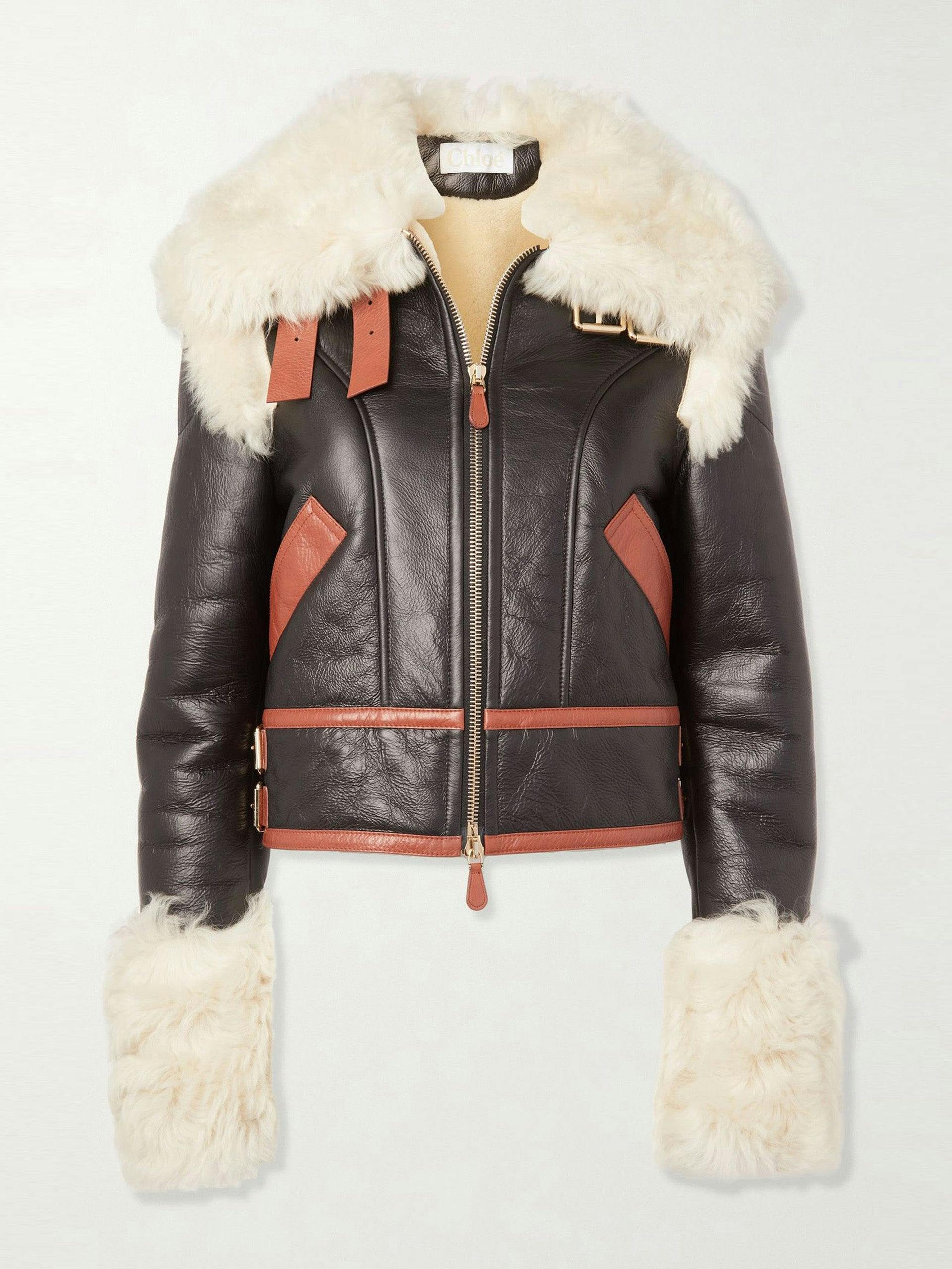 Cropped leather and shearling jacket