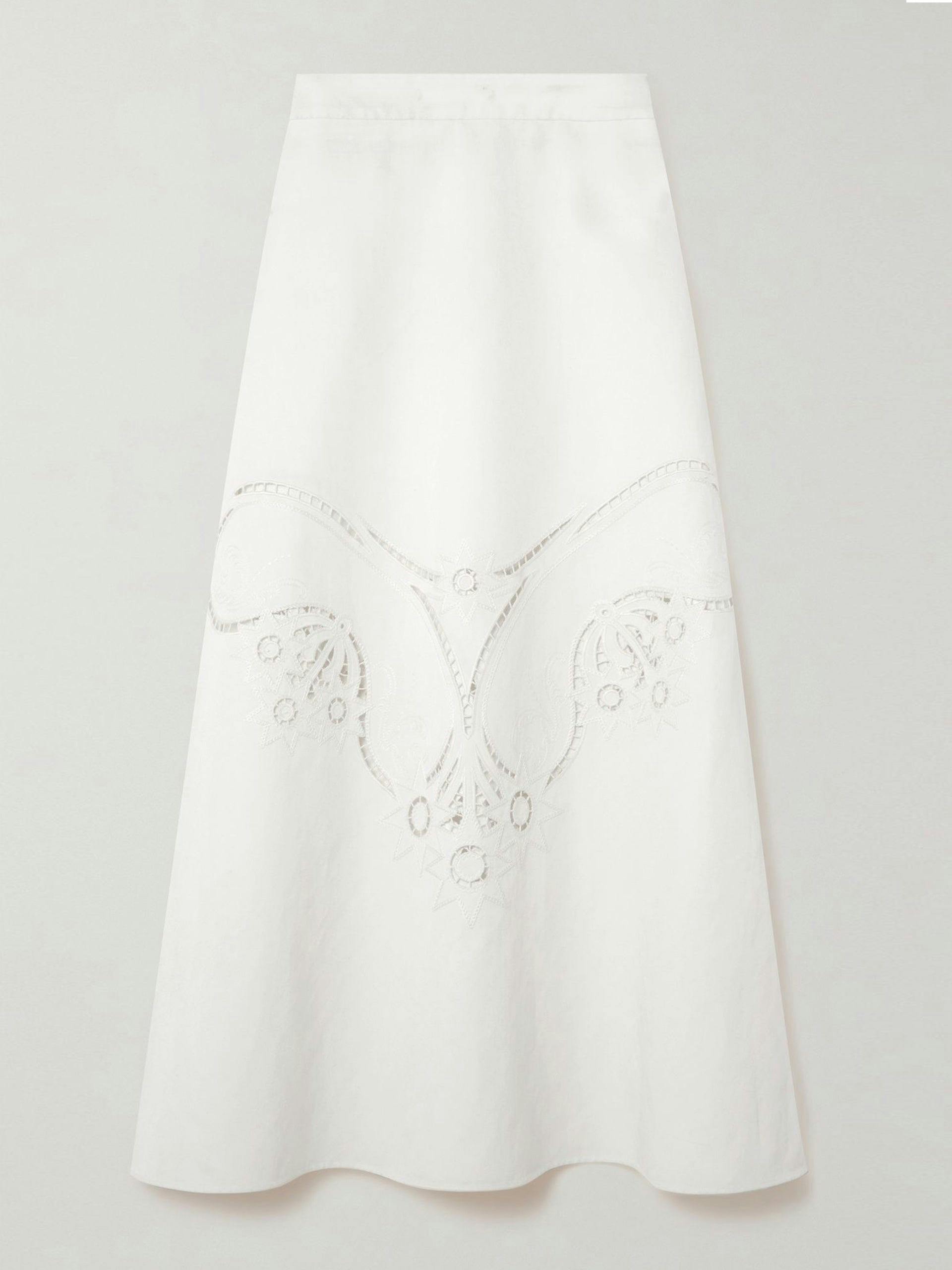 White embroidered midi skirt