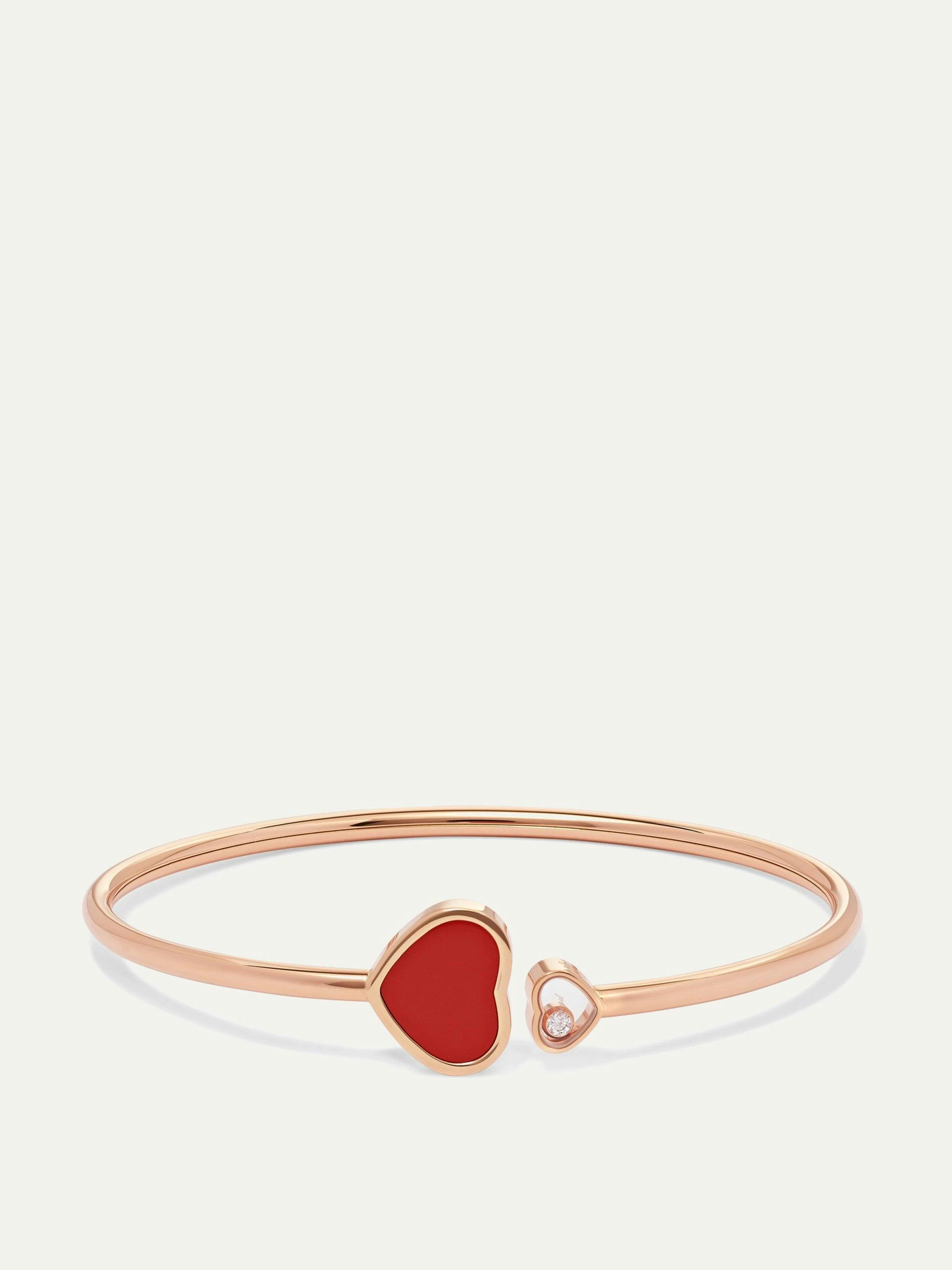 Happy Hearts 18-karat rose gold, diamond and red stone cuff