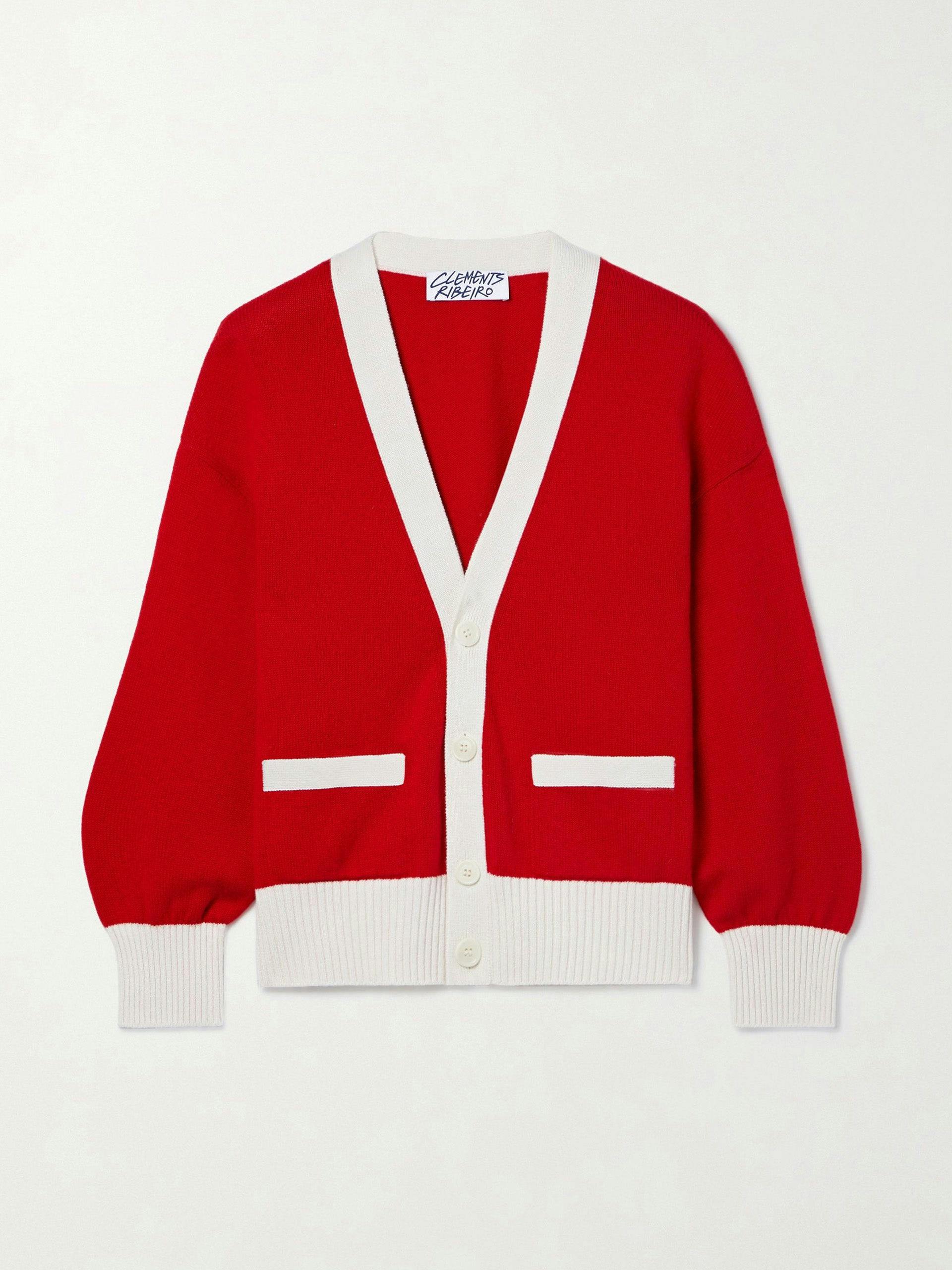 Red and white cashmere cardigan