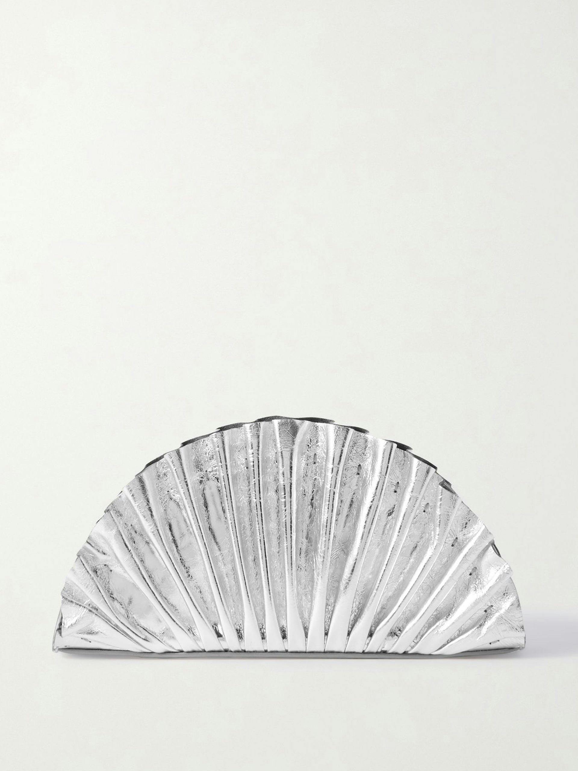 Ruched metallic-leather clutch