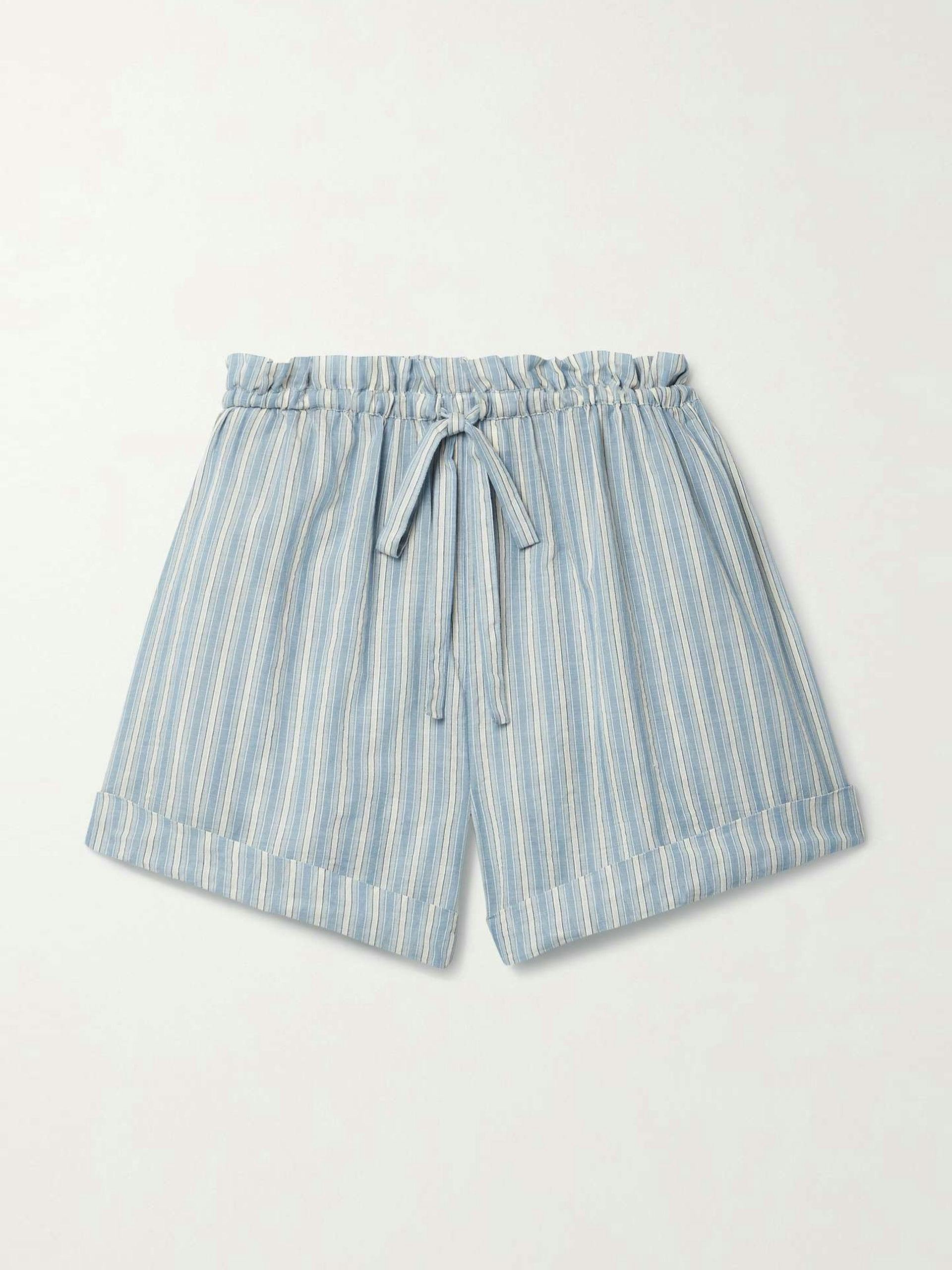 Blue striped cotton shorts