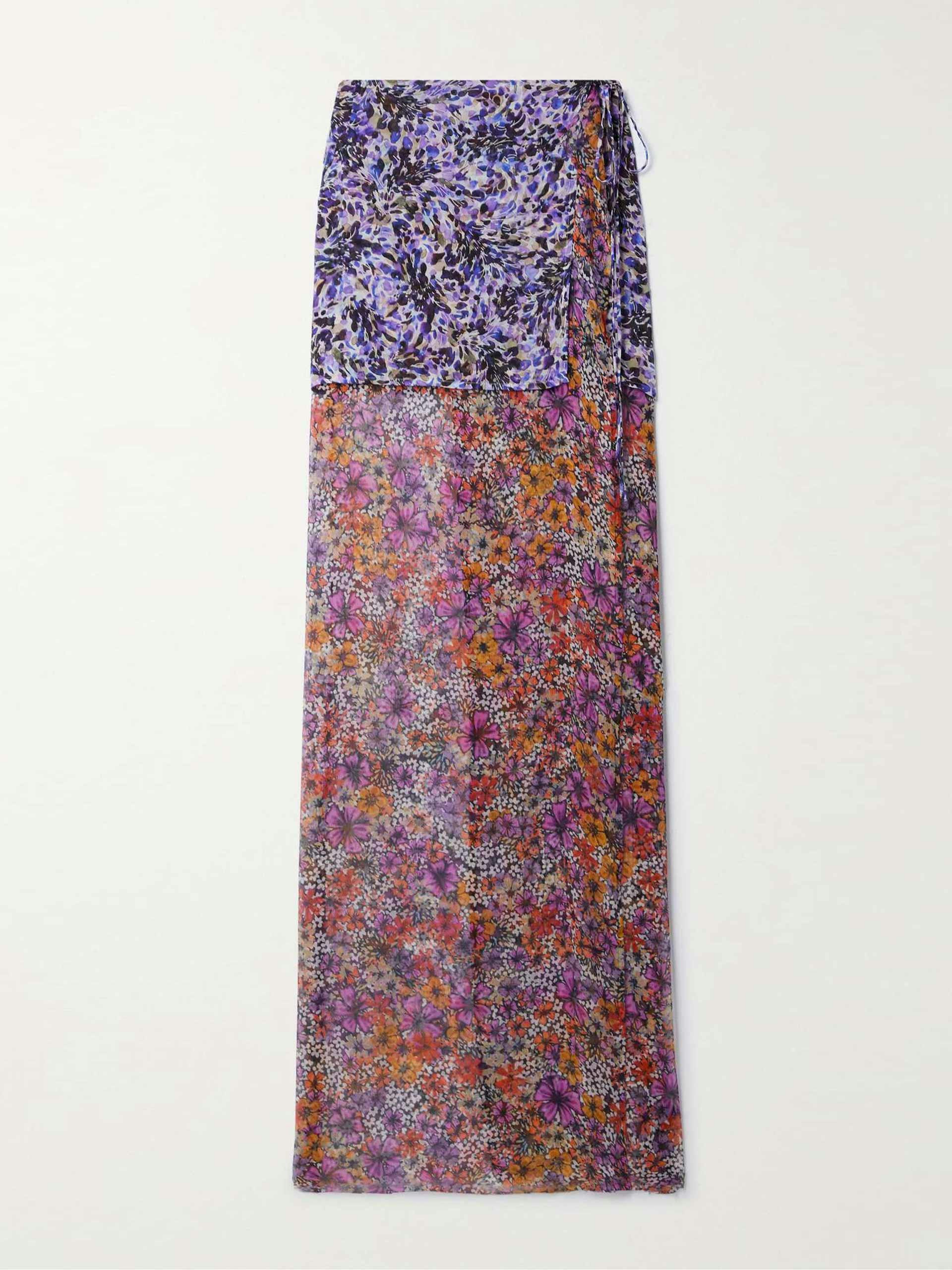 Layered floral-print  wrap maxi skirt
