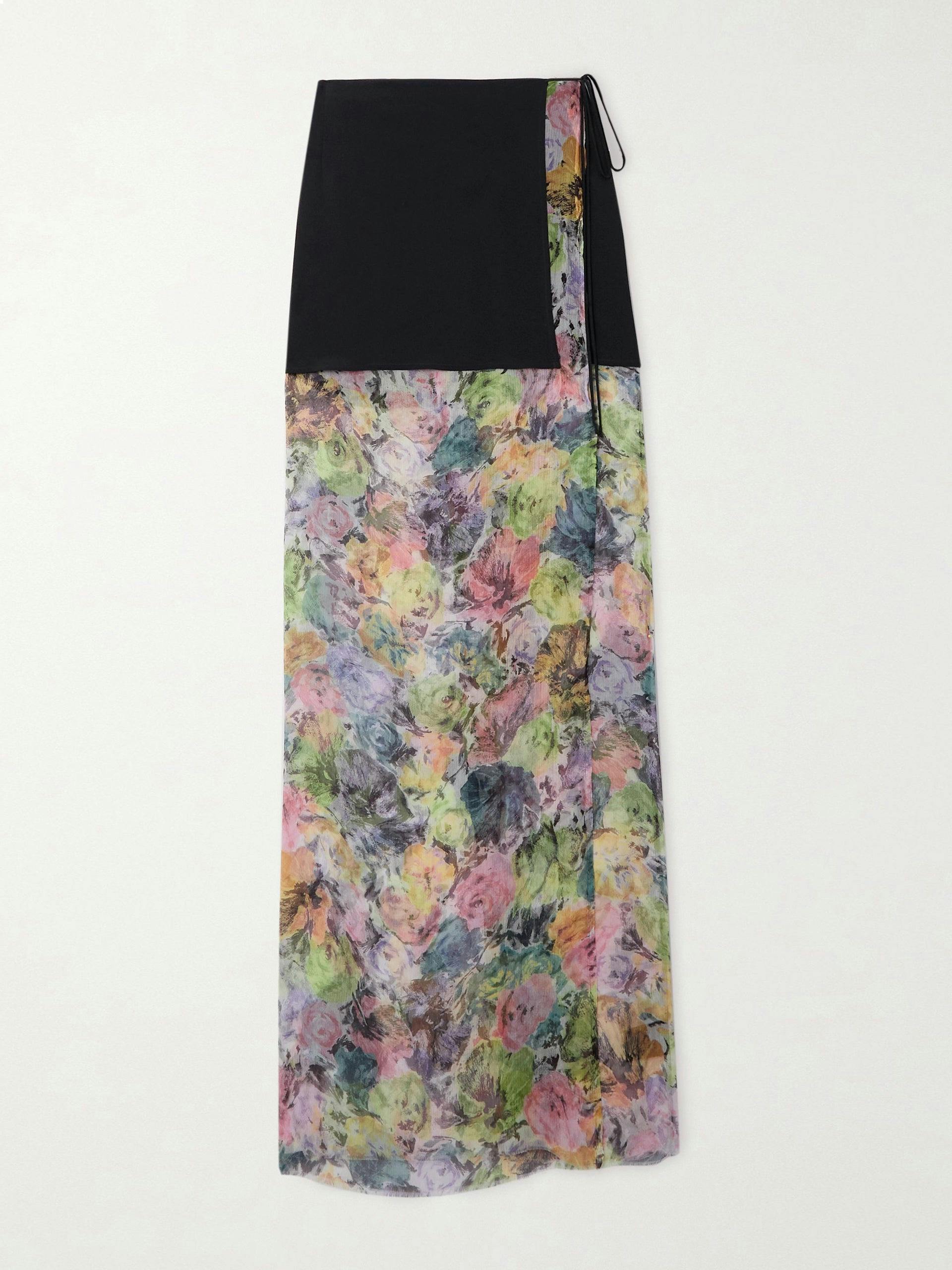 Layered floral silk skirt