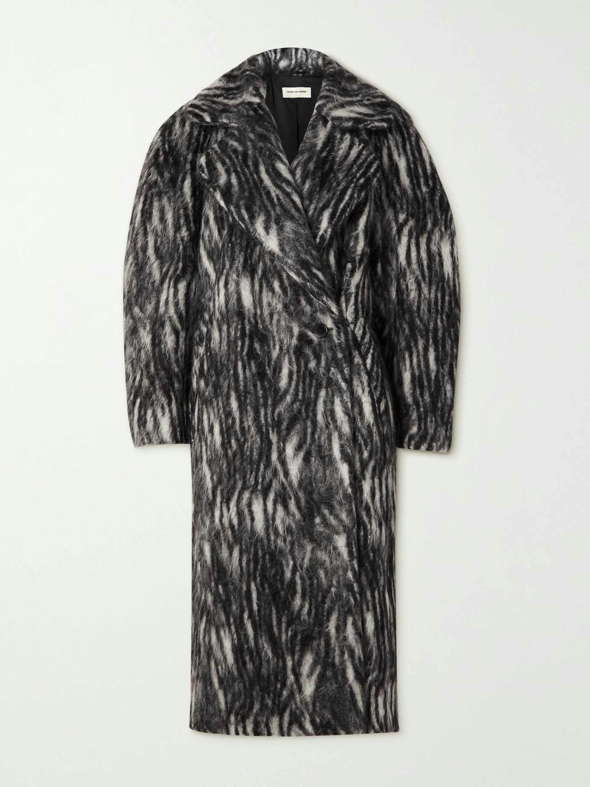 Zebra-print mohair-blend coat