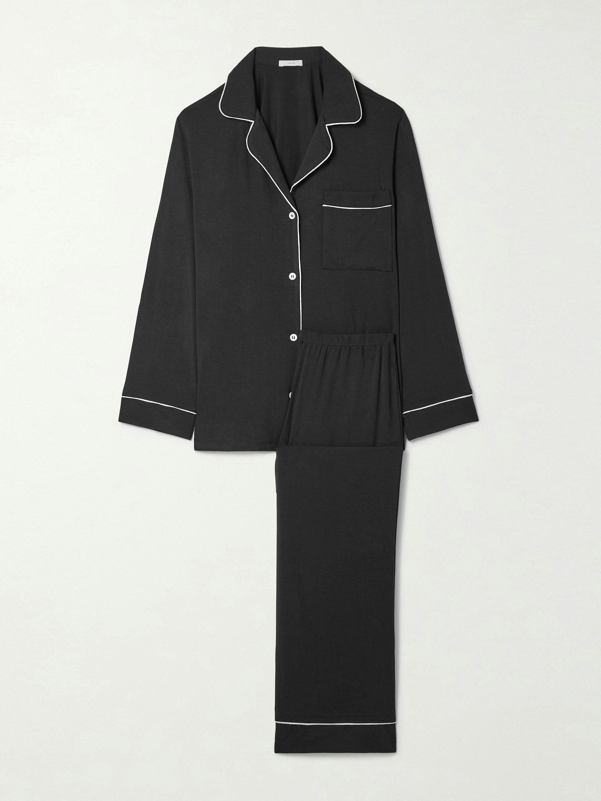Black stretch-modal pajama set