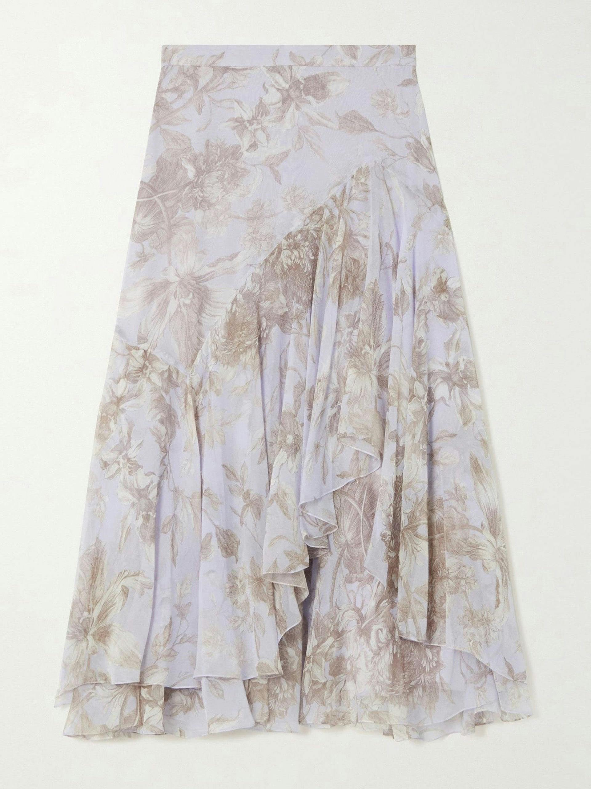 Asymetric floral-print midi skirt