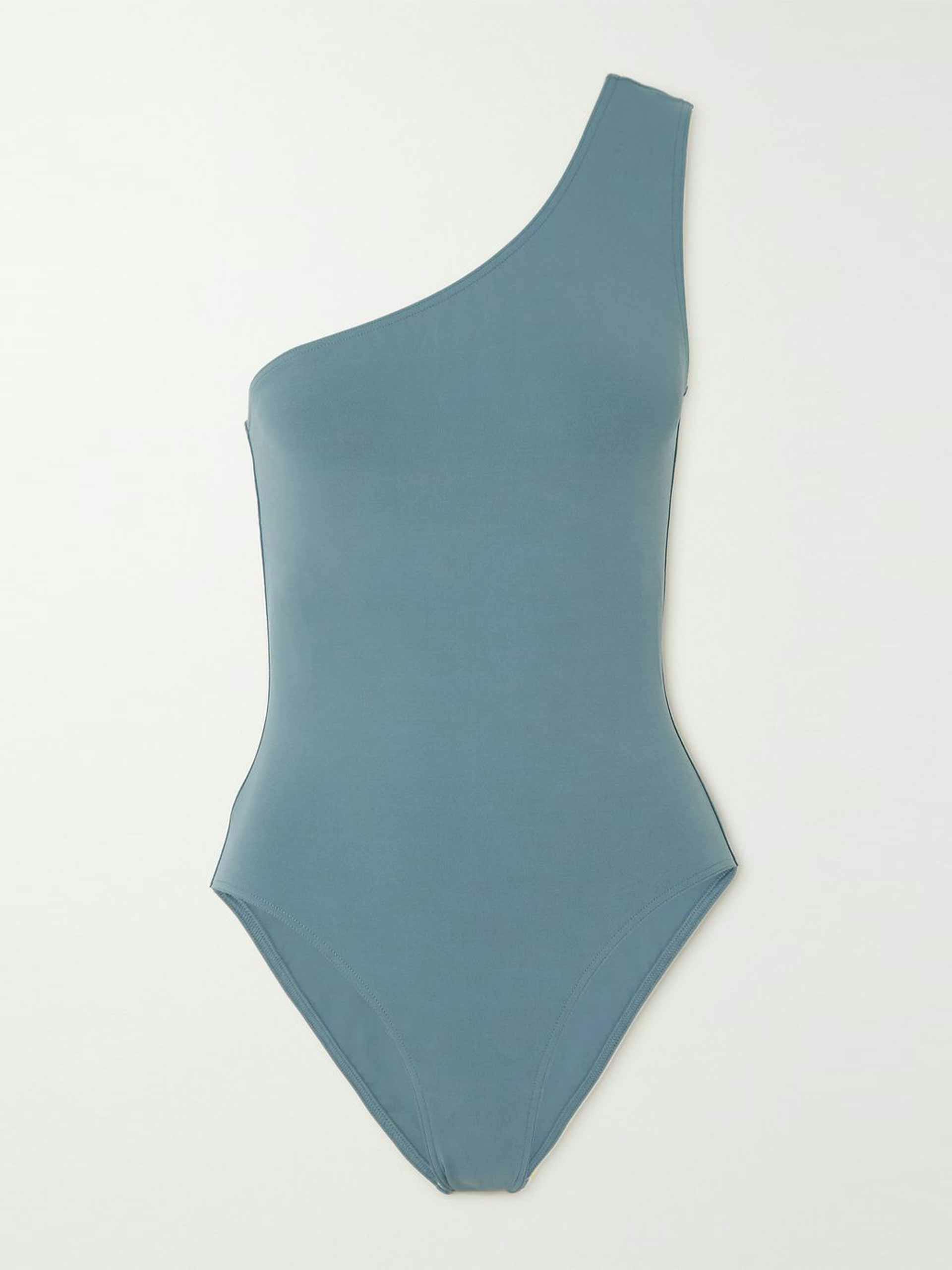 Light blue one-shoulder swimsuit