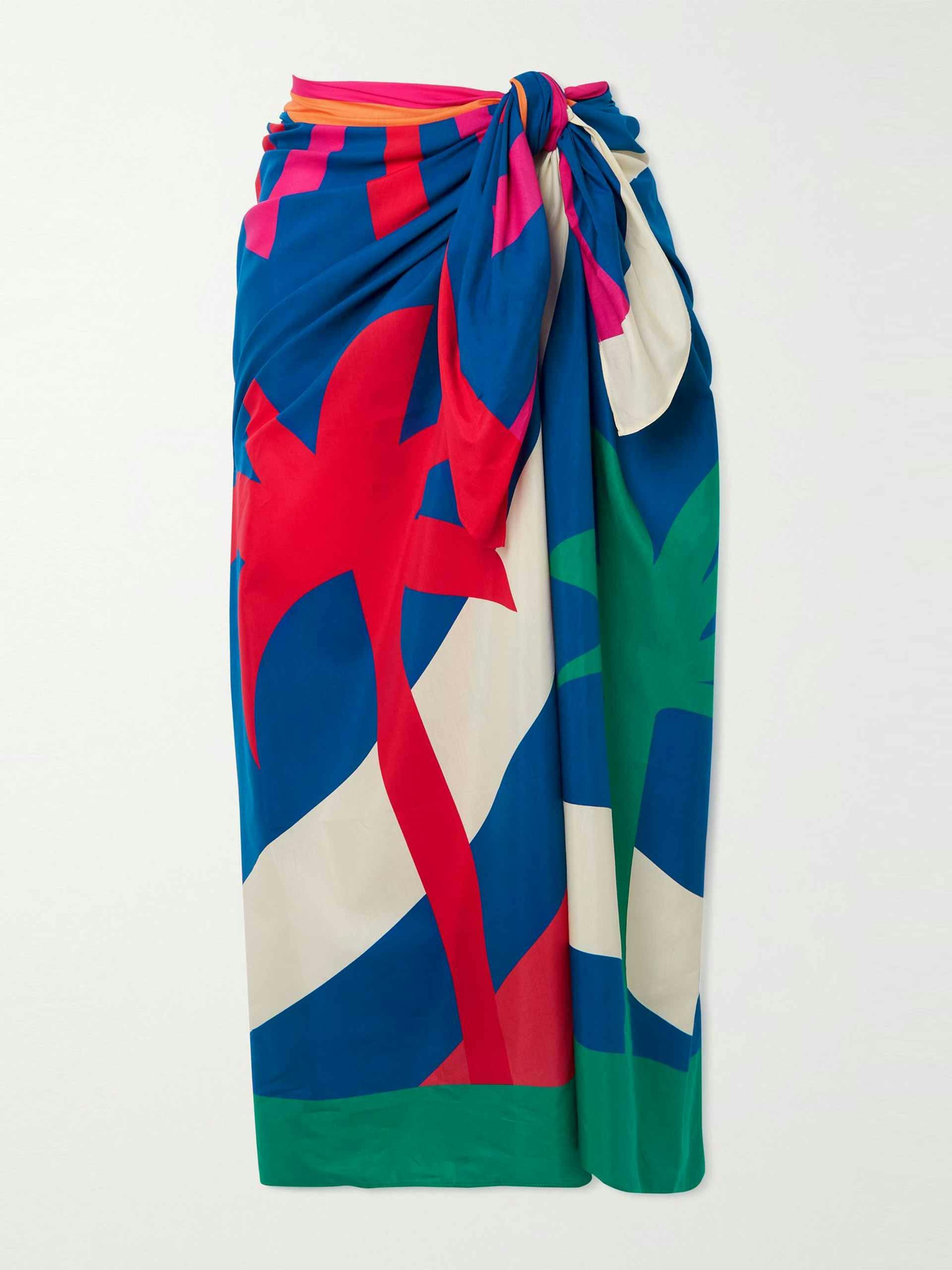 Blue and multi-coloured silk-blend pareo