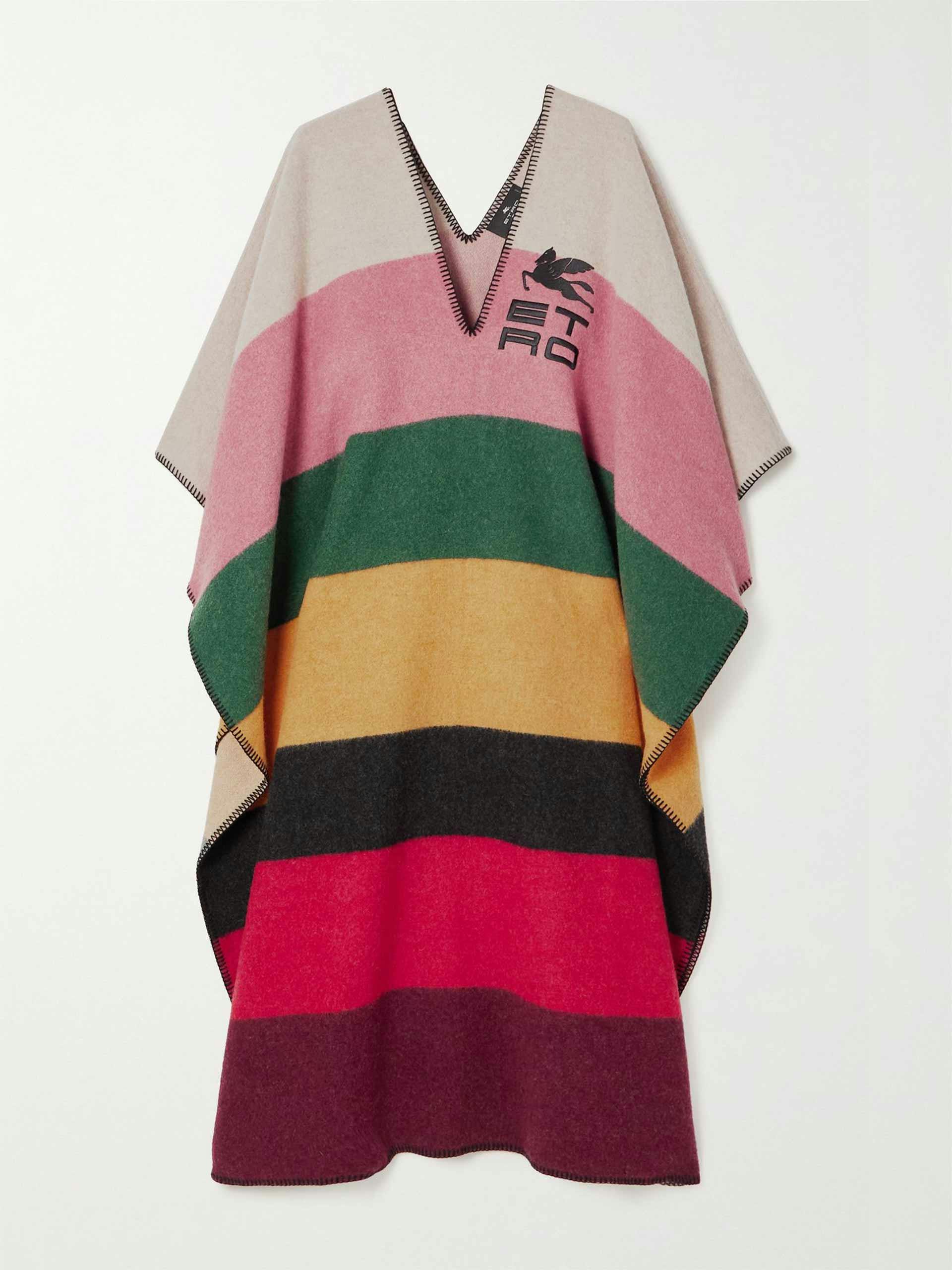 Multicoloured striped wool-blend poncho
