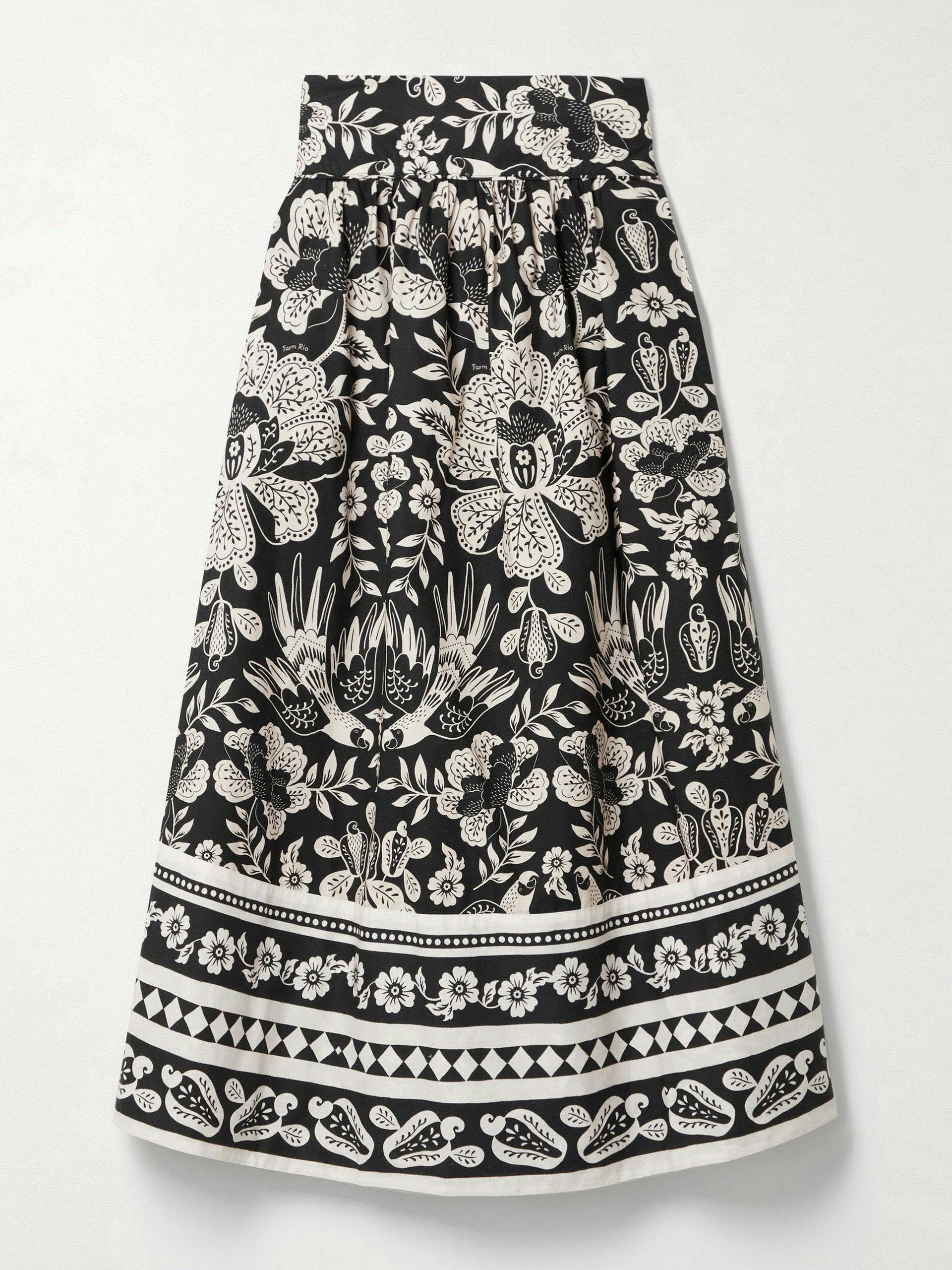 Black floral-print maxi skirt