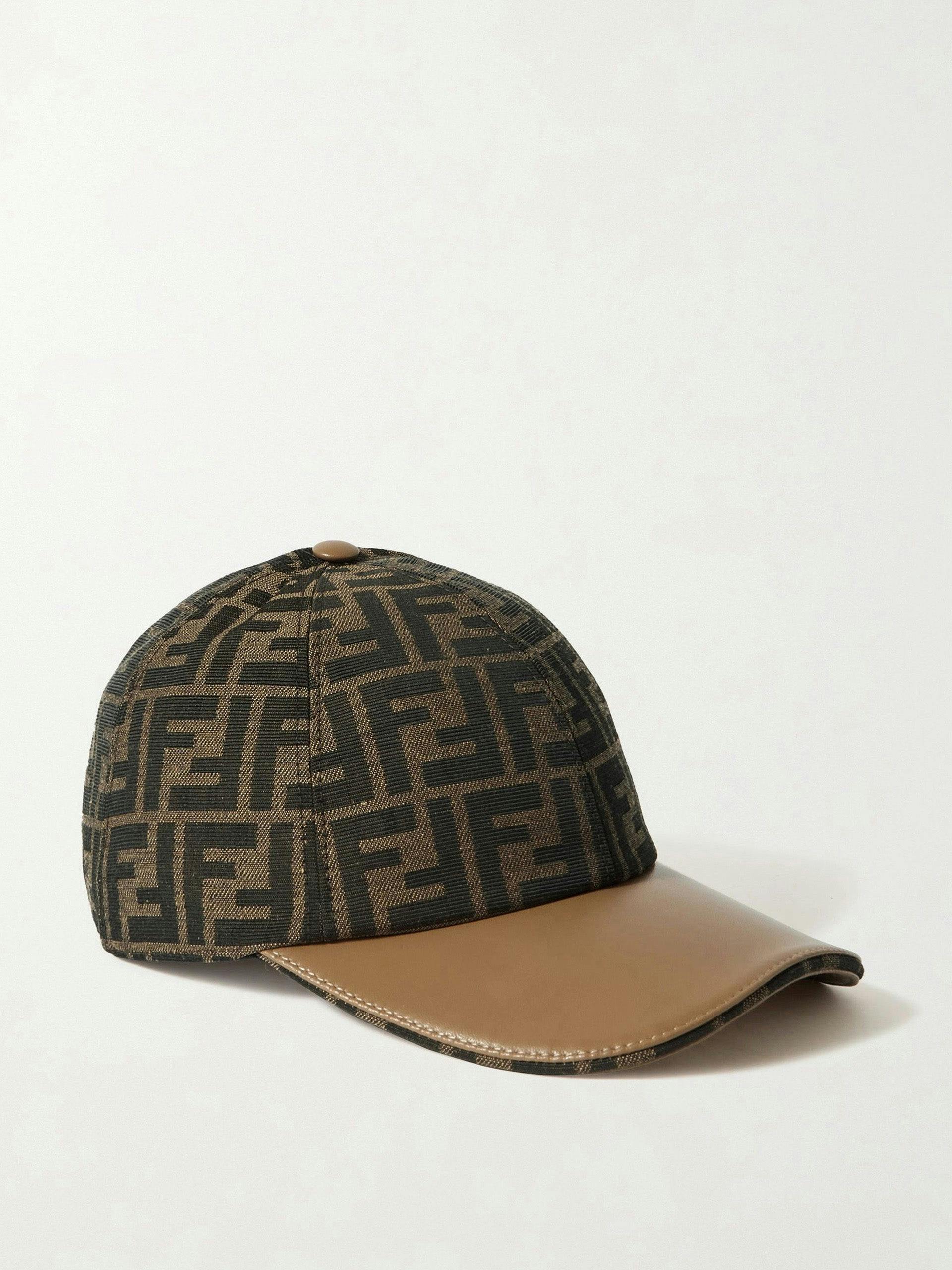Brown monogrammed canvas-jacquard baseball cap