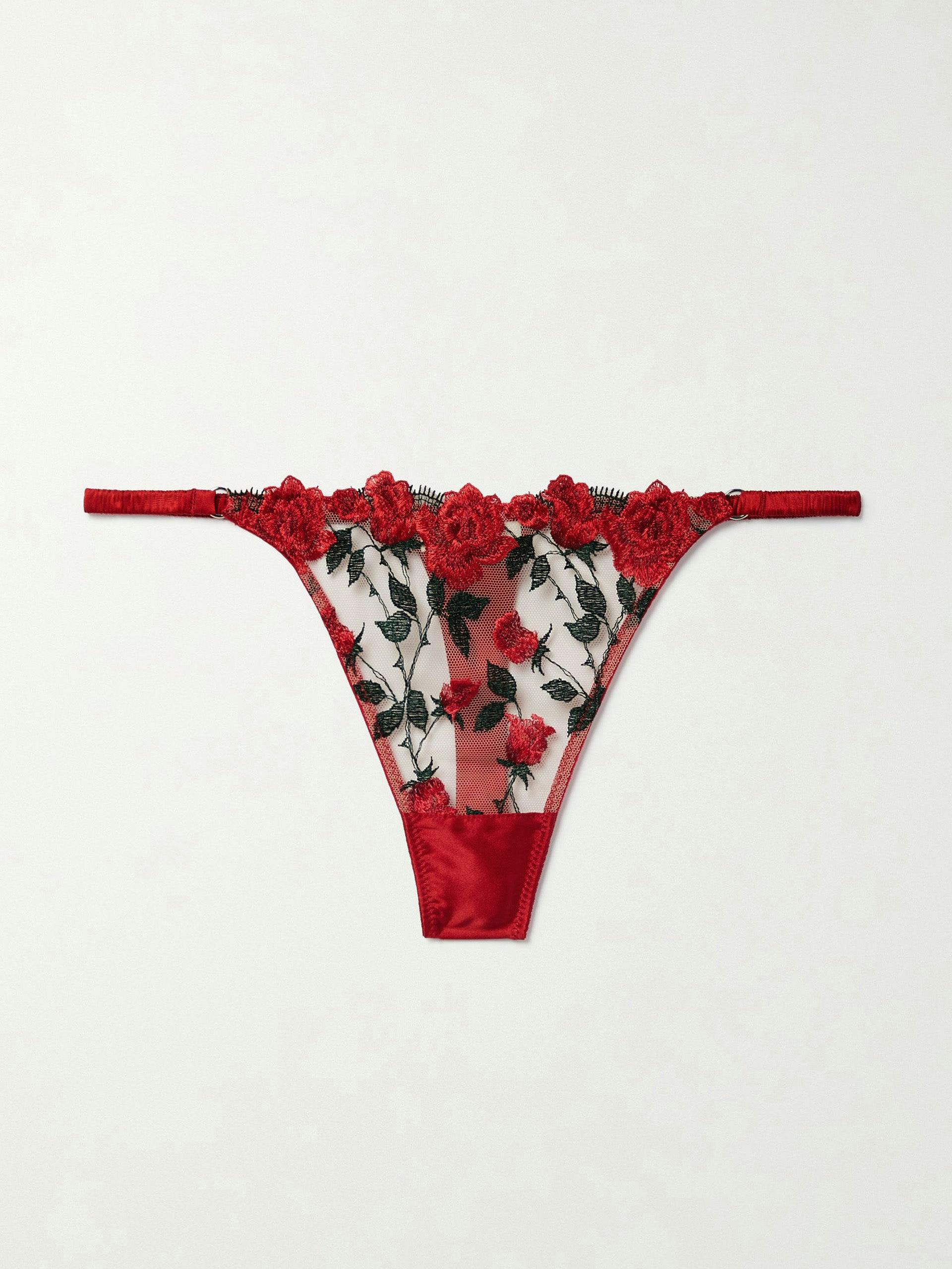 Roses and Thorns embroidered thong
