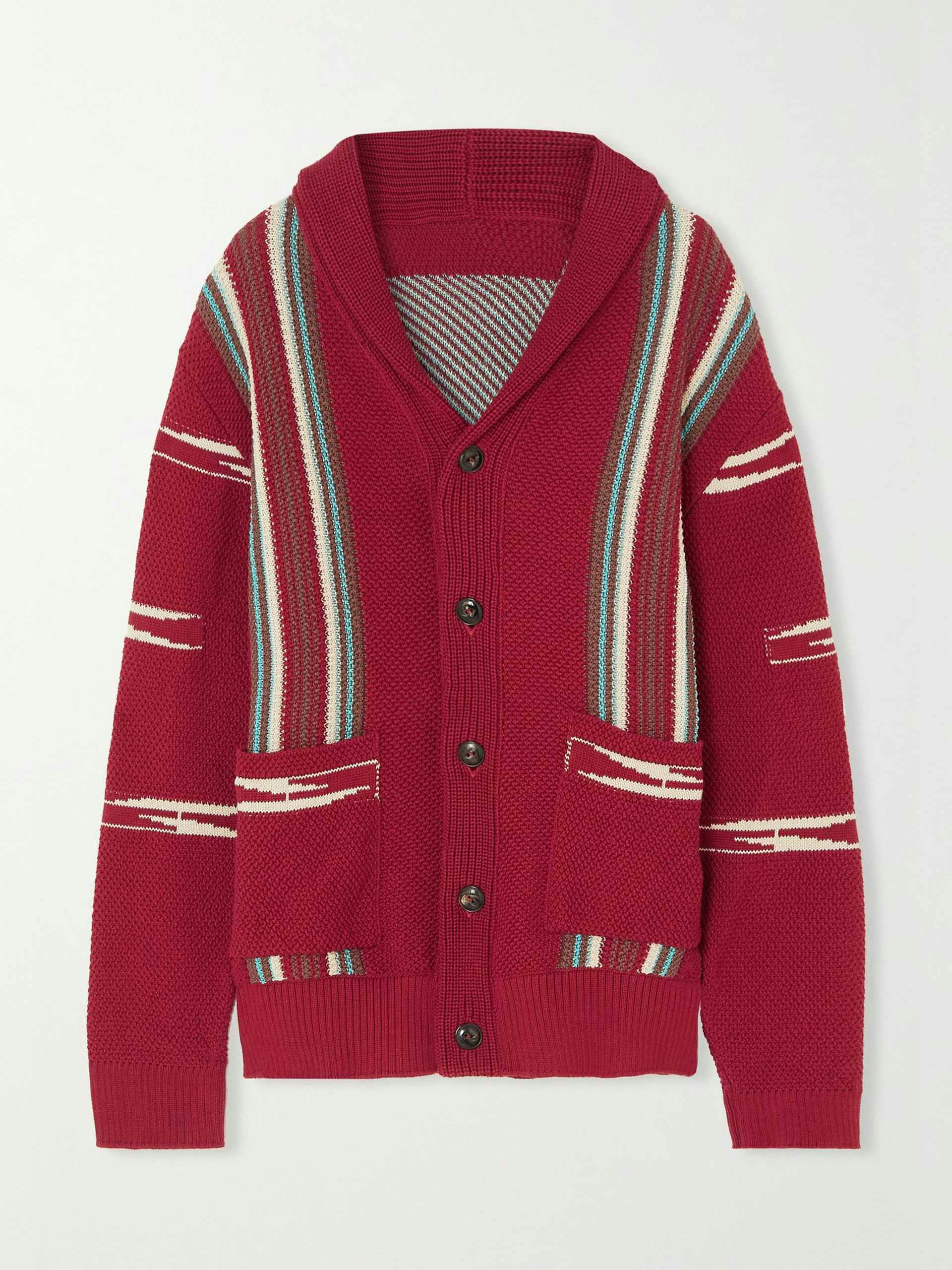 Red knitted cardigan