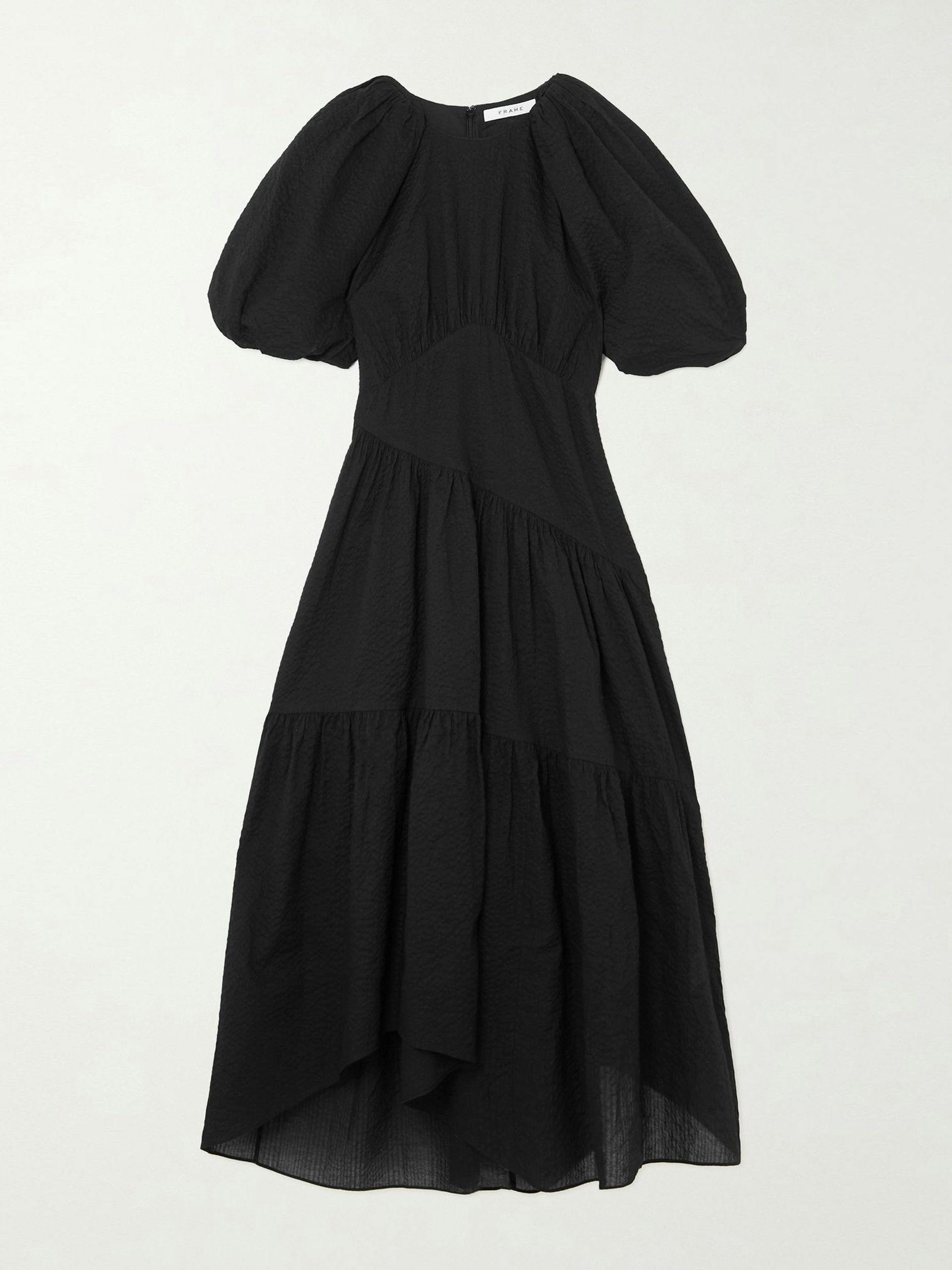 Asymmetric tiered organic cotton-cloqué midi dress