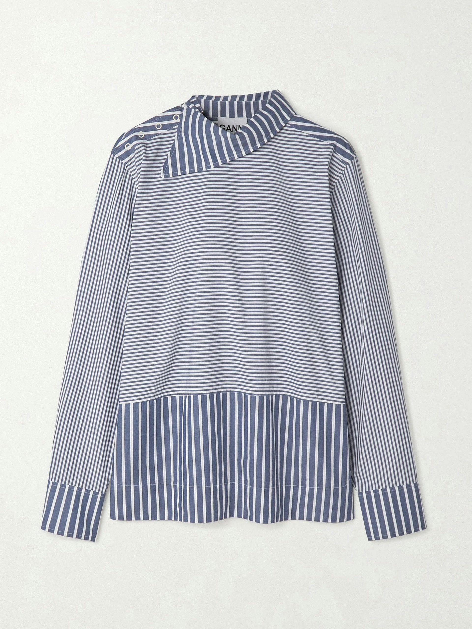 Grey asymmetric striped cotton-poplin shirt