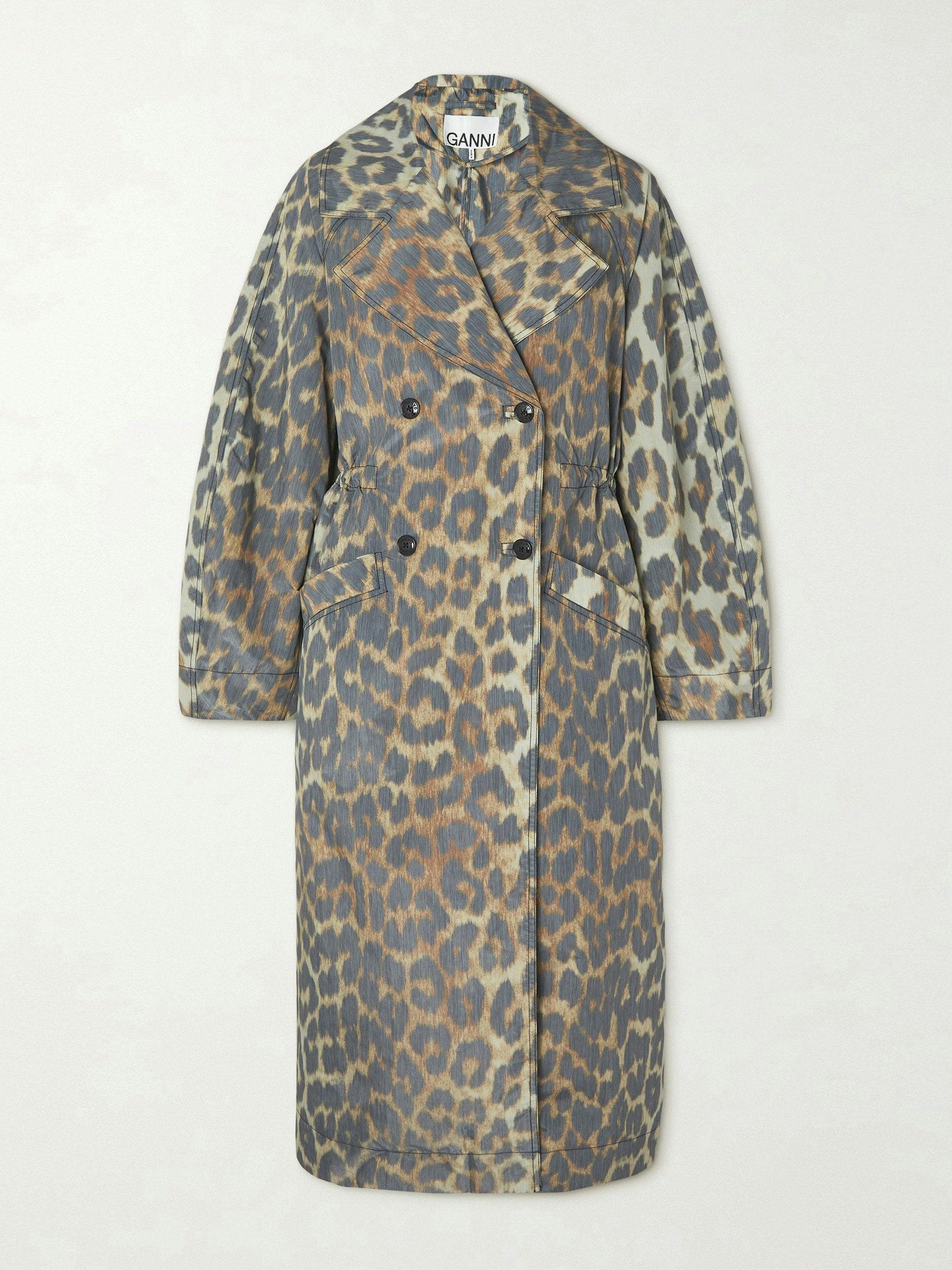 Leopard-print double-breasted shell coat
