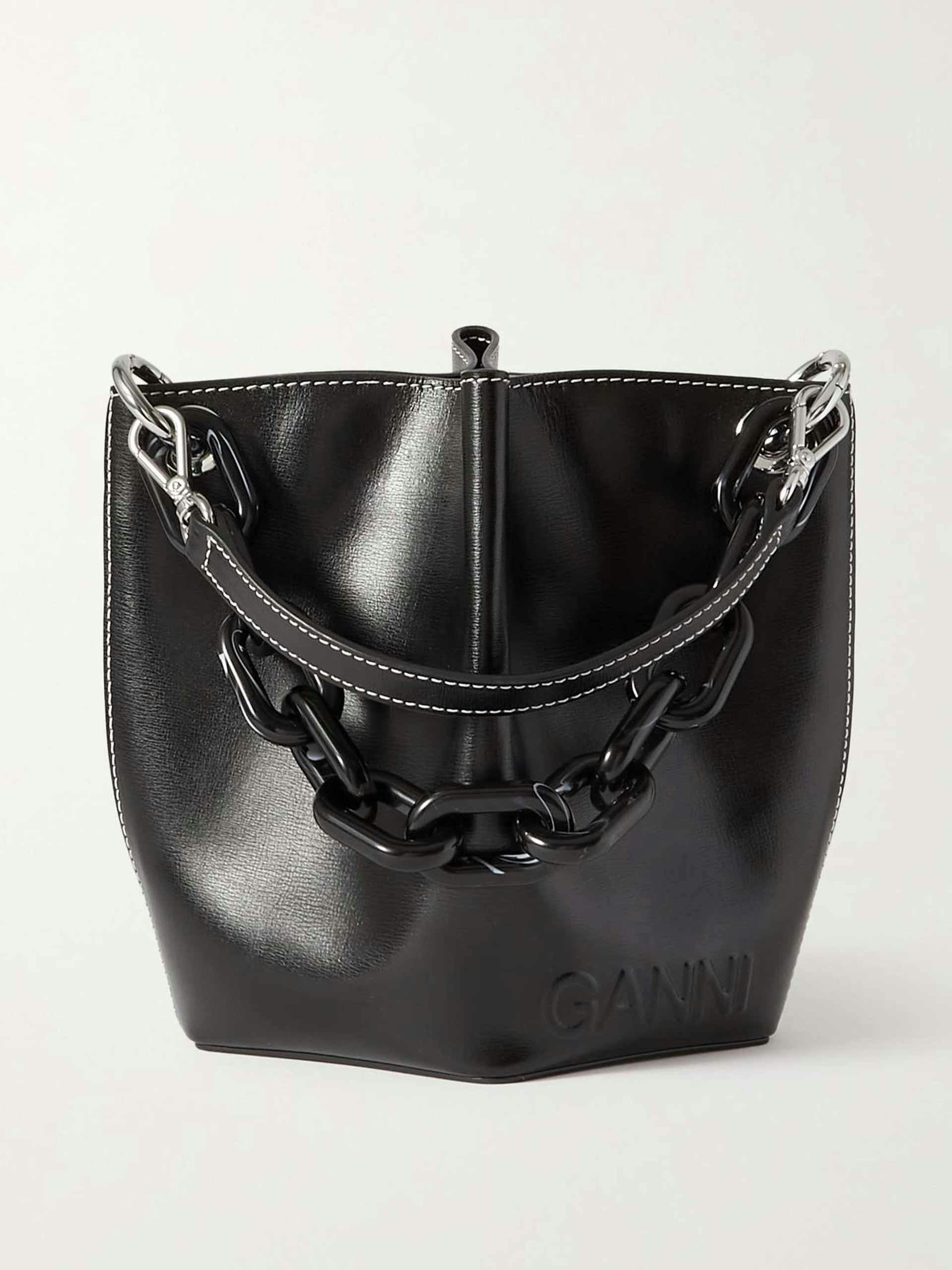 Recycled leather bucket bag