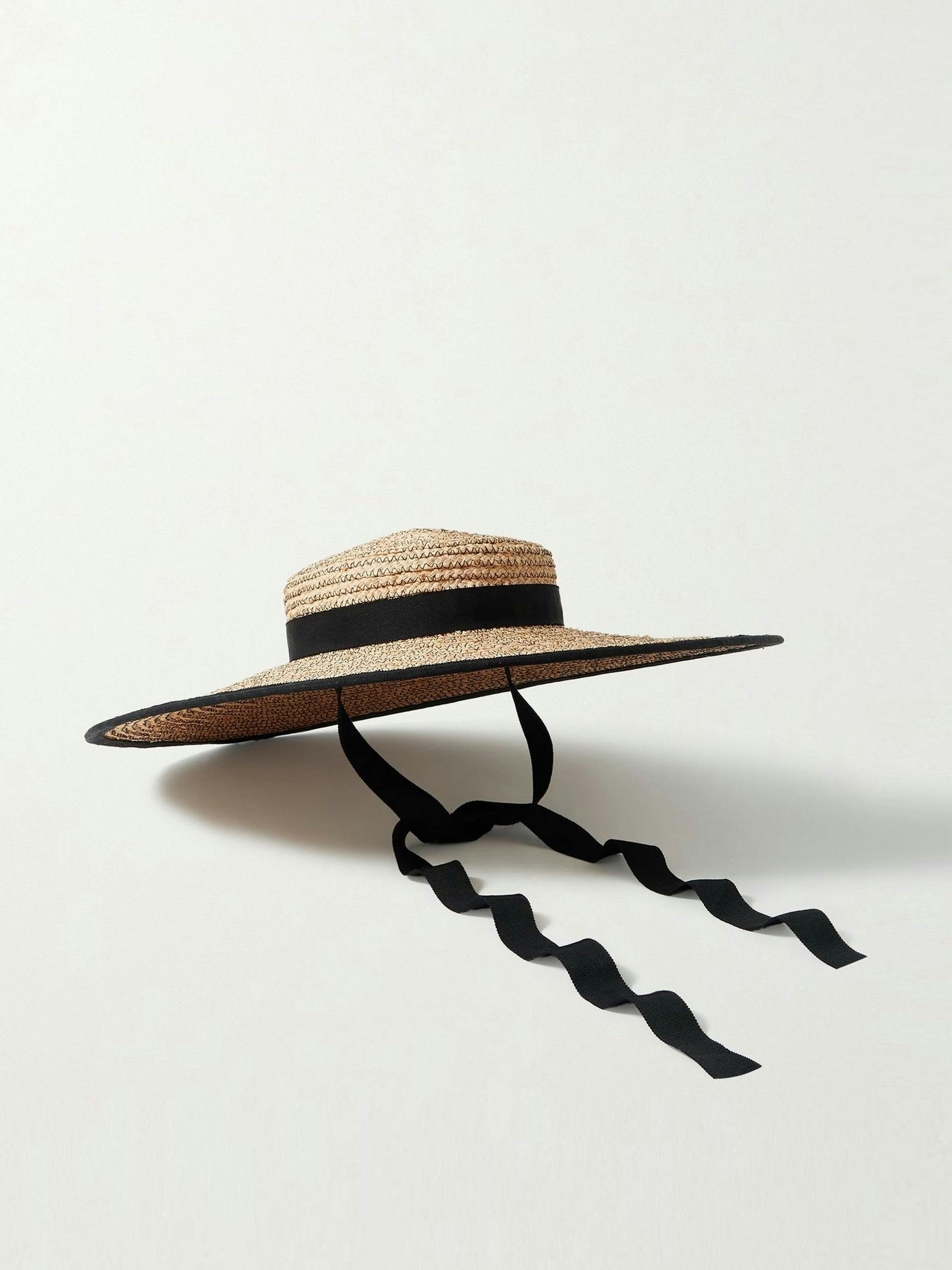 Black grosgain-trimmed straw hat