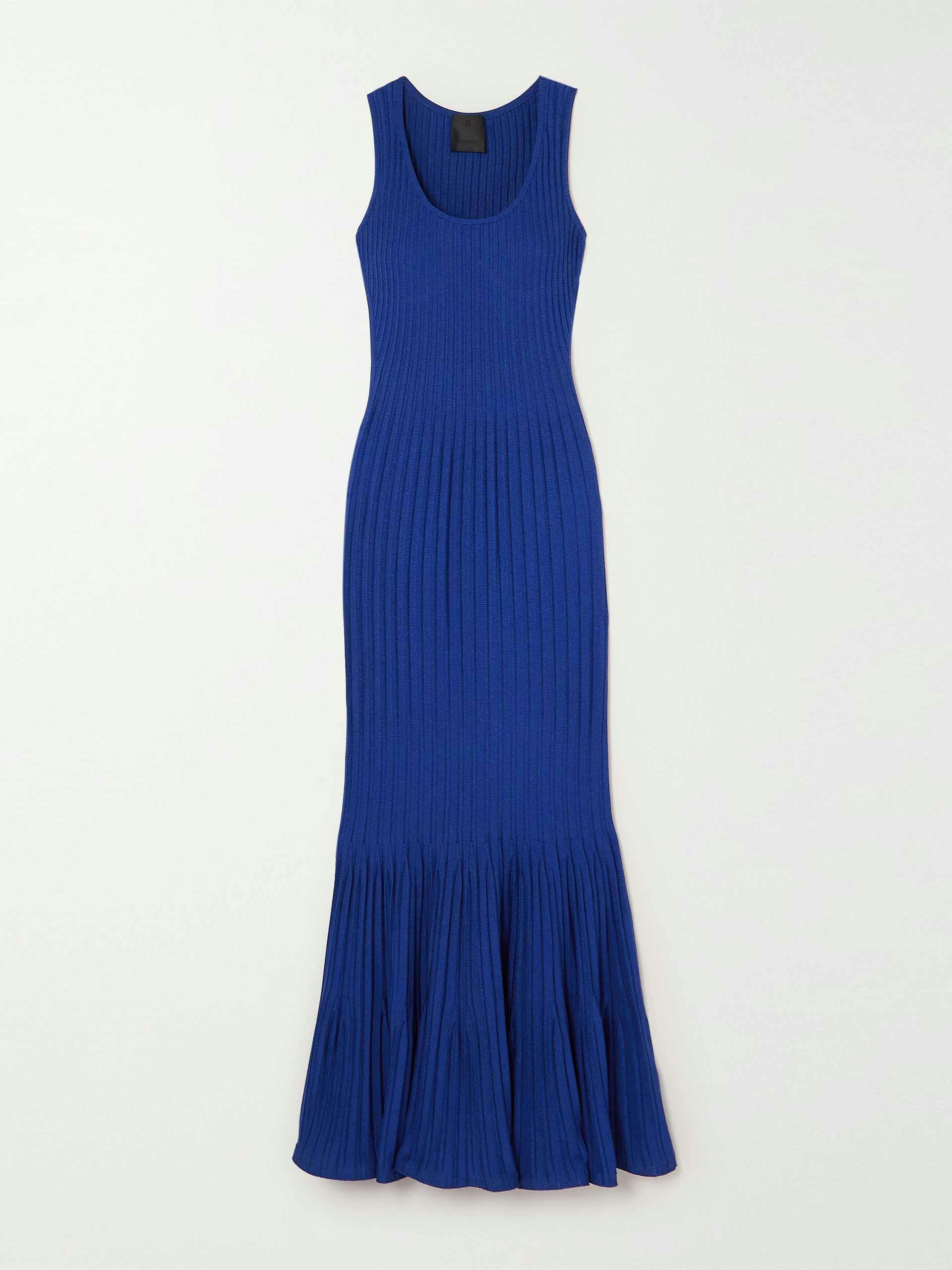 Blue ribbed-knit maxi dress