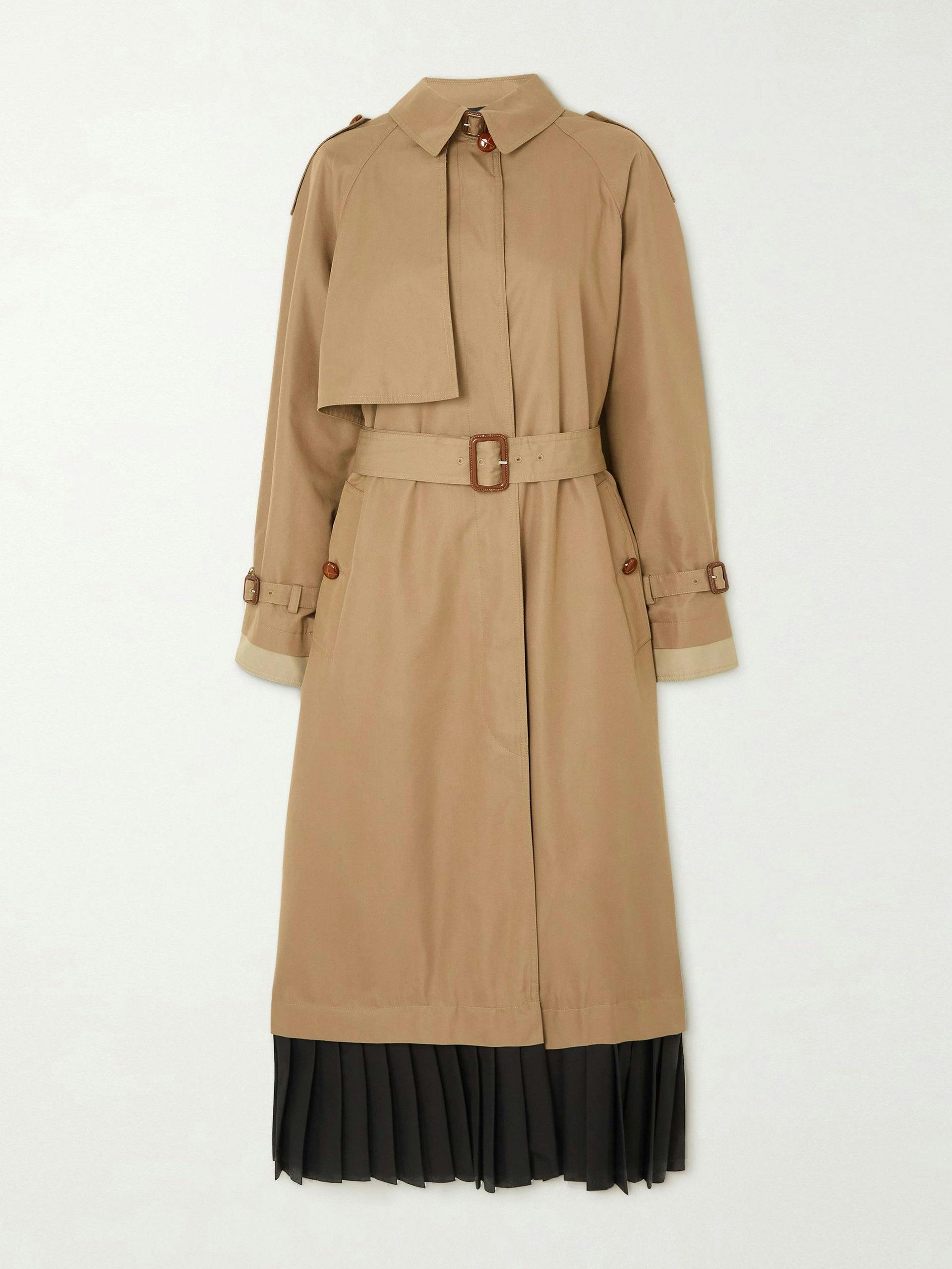 Belted layered pleated trench coat