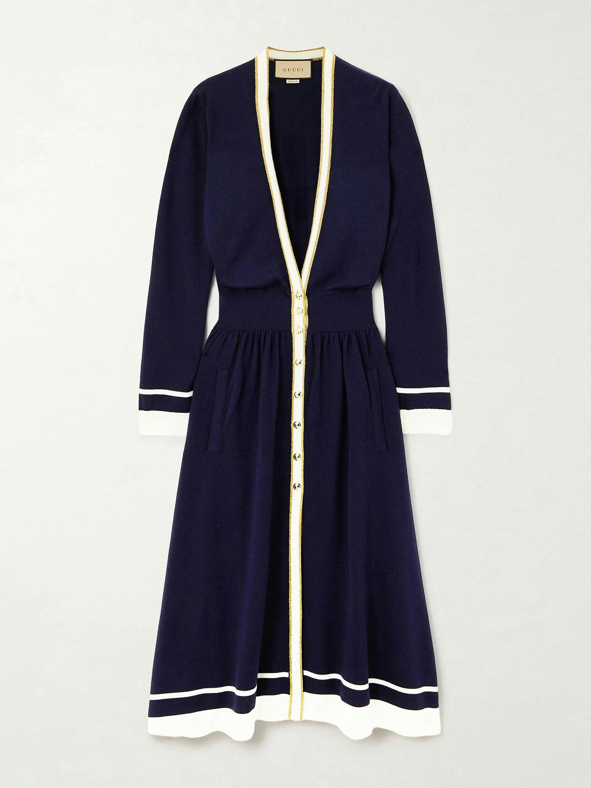 Button embellished wool midi dress