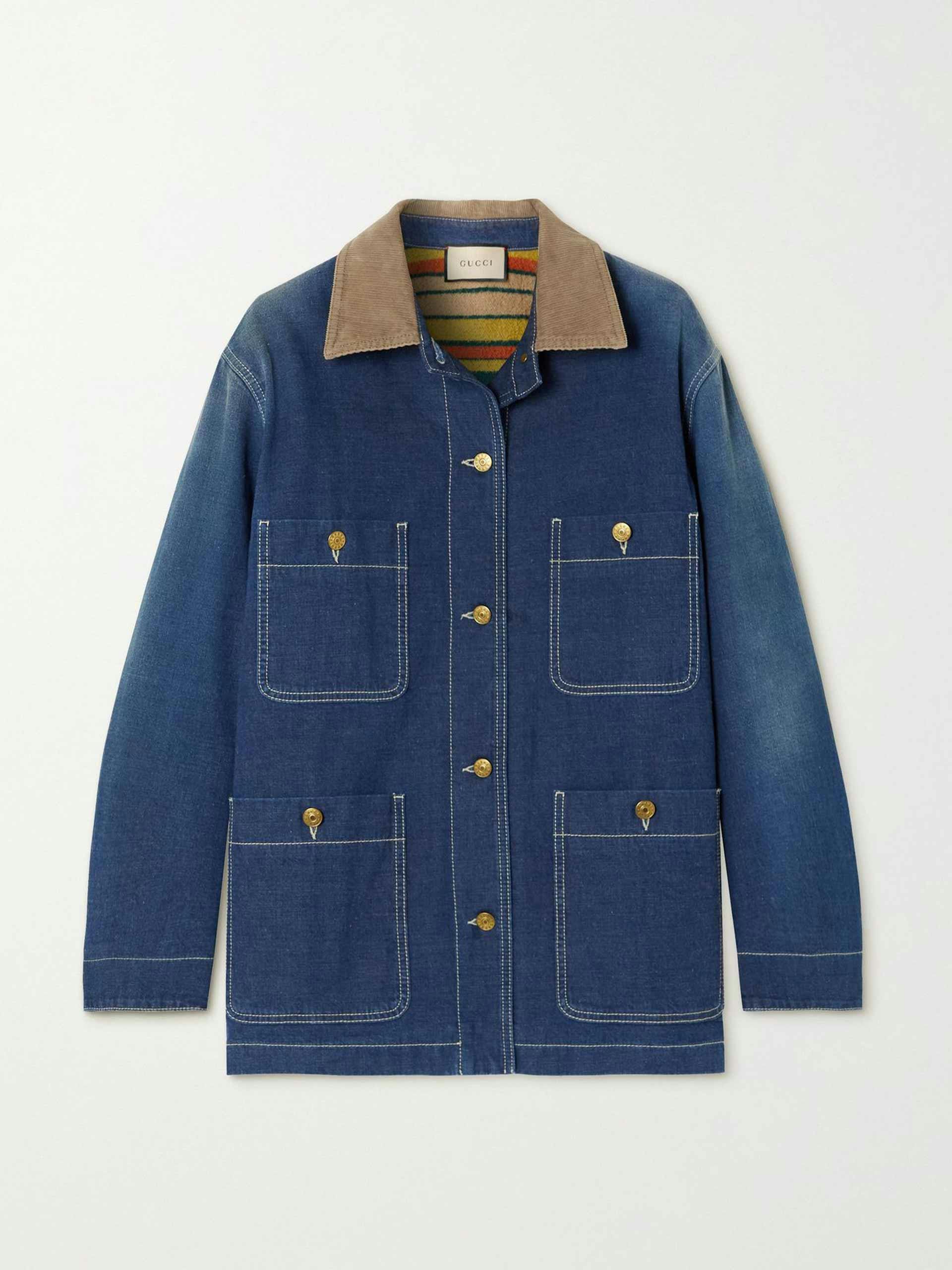 Corduroy-trimmed washed-denim jacket