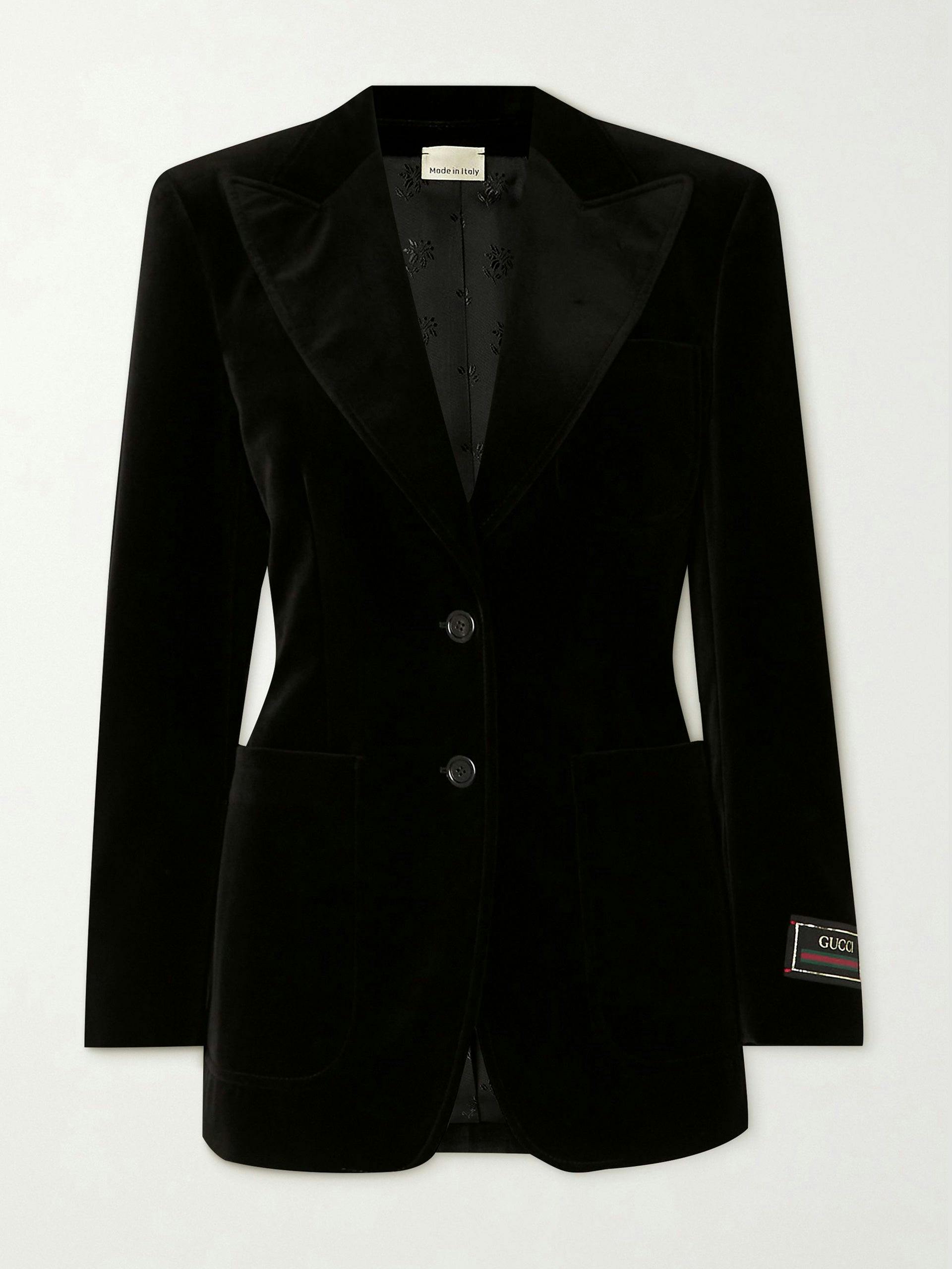 Black satin-trimmed velvet blazer