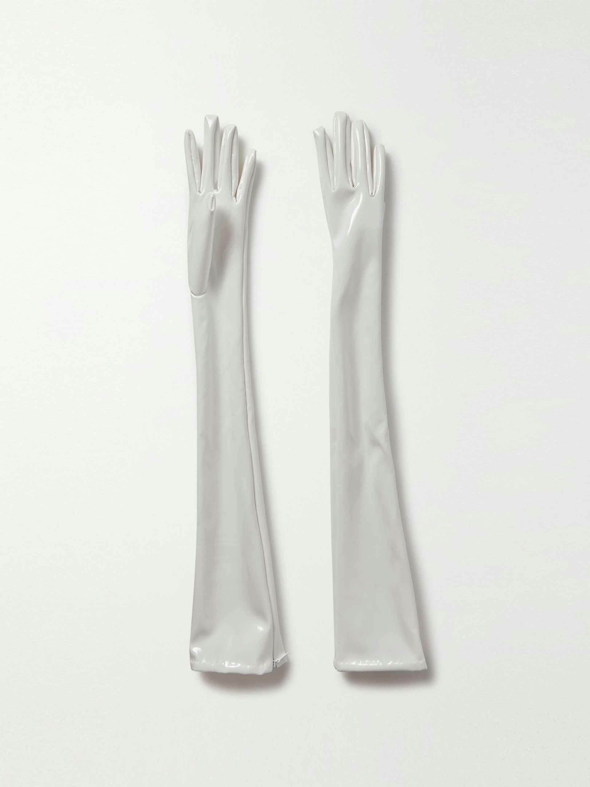 Patent leather white gloves