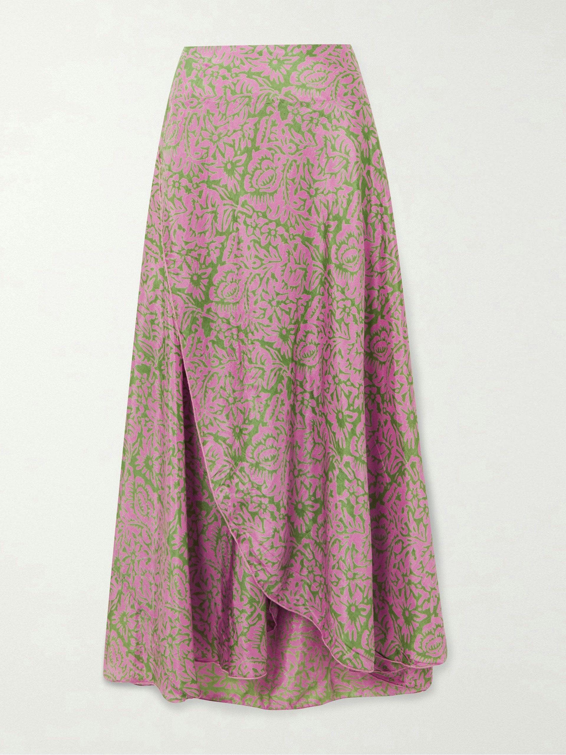 Floral-print silk wrap skirt
