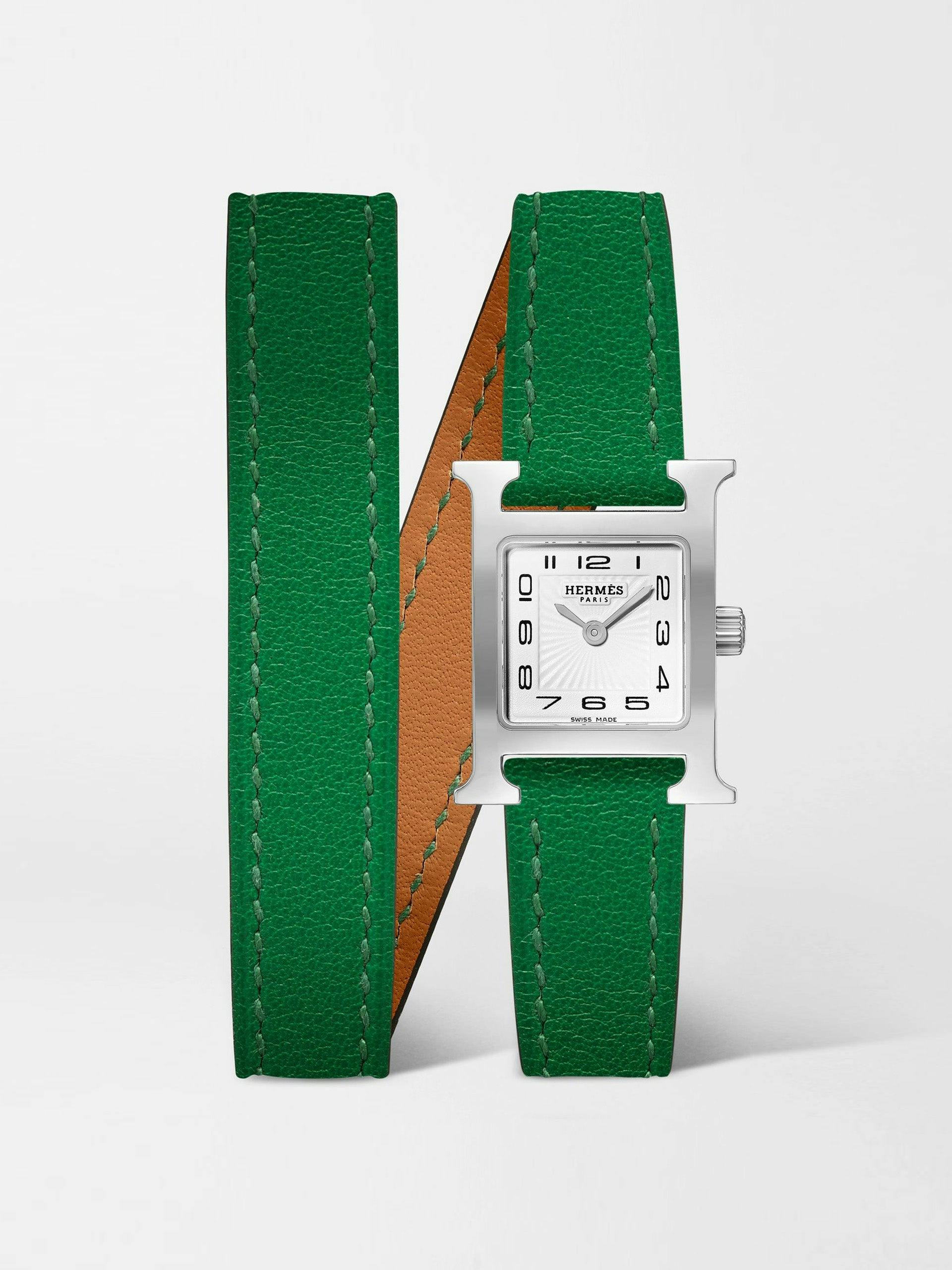 Green leather wrap around strap watch