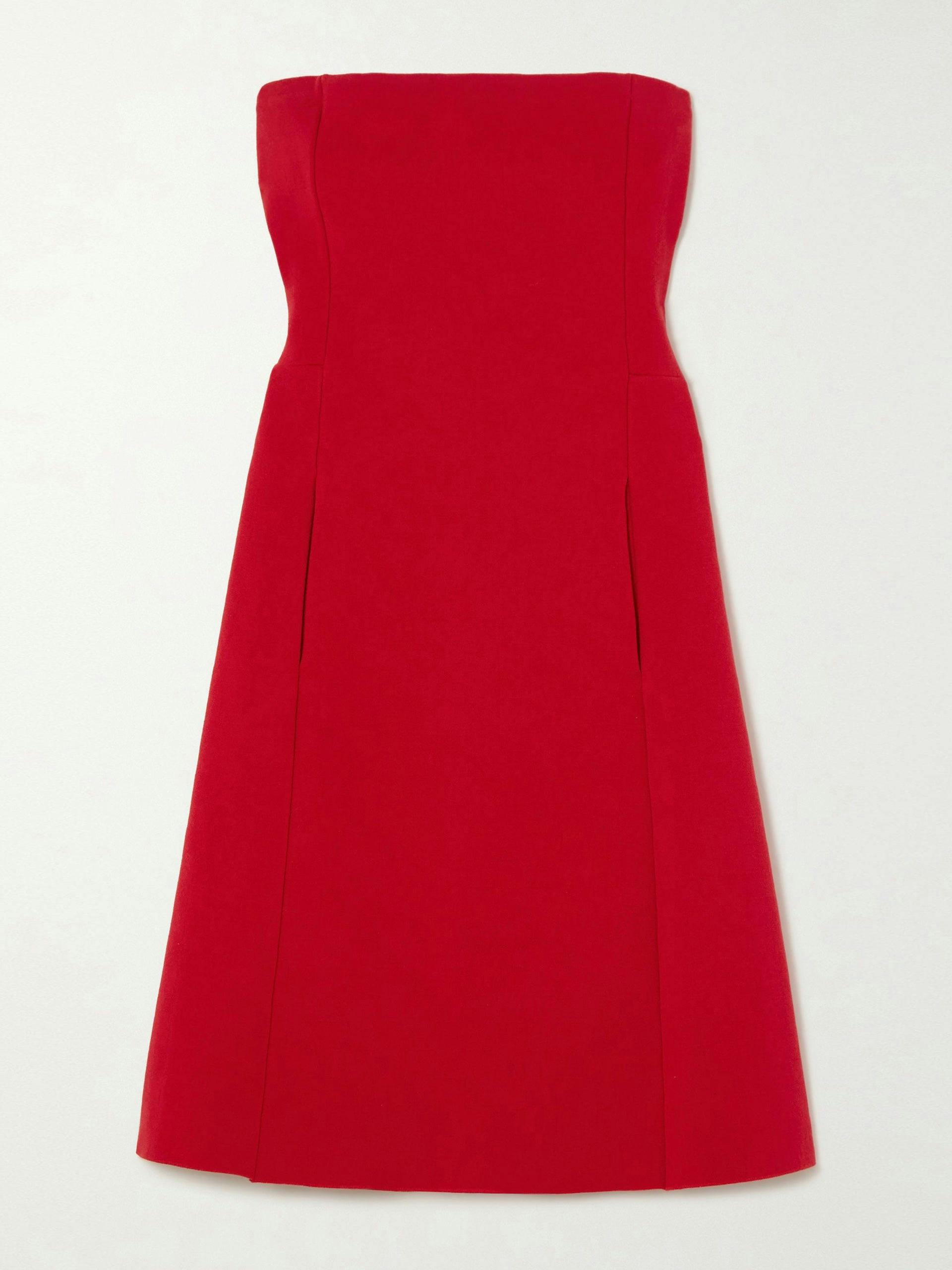 Red strapless stretch-cotton mini dress