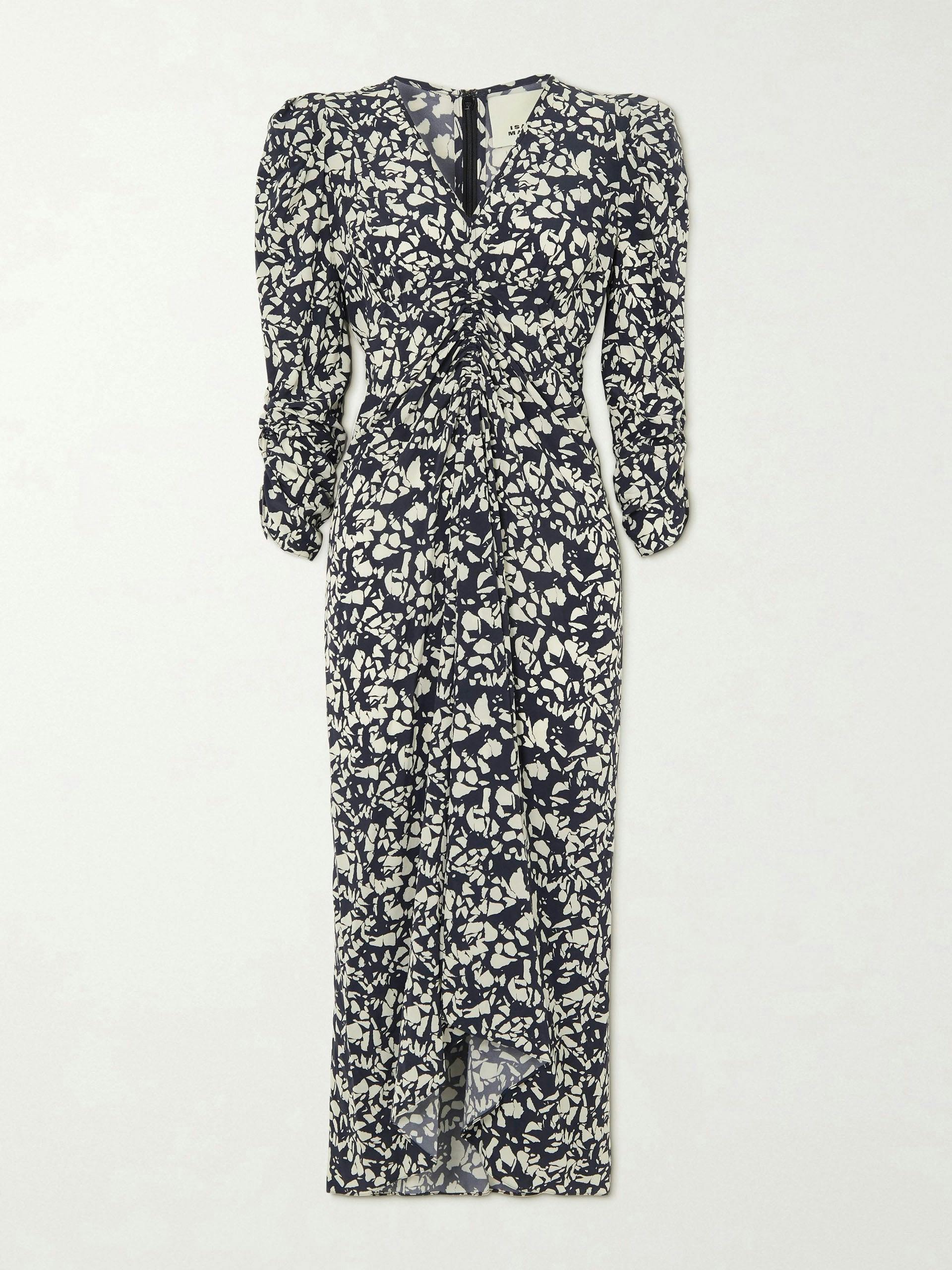 Albini gathered printed silk-blend midi dress