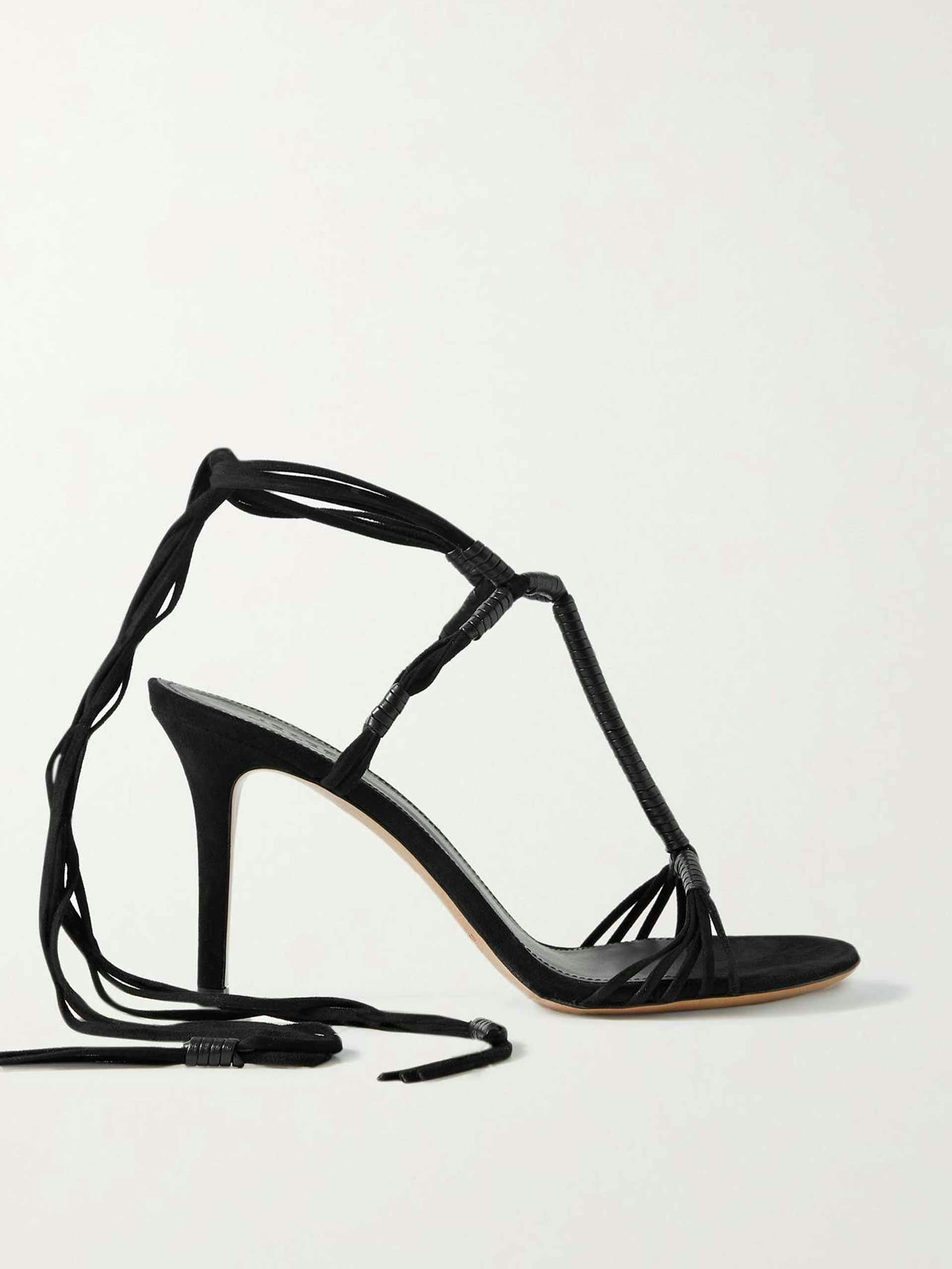 Leather-trimmed suede sandals