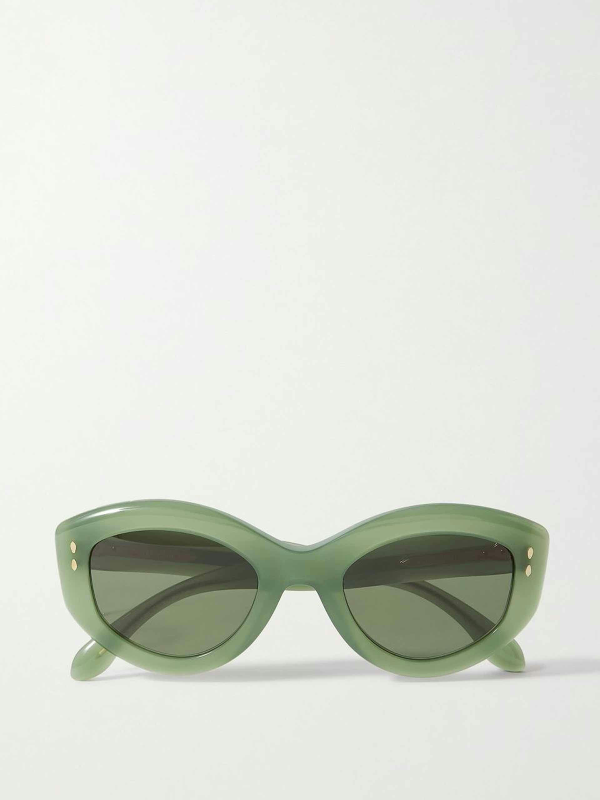 Green oval-frame acetate sunglasses
