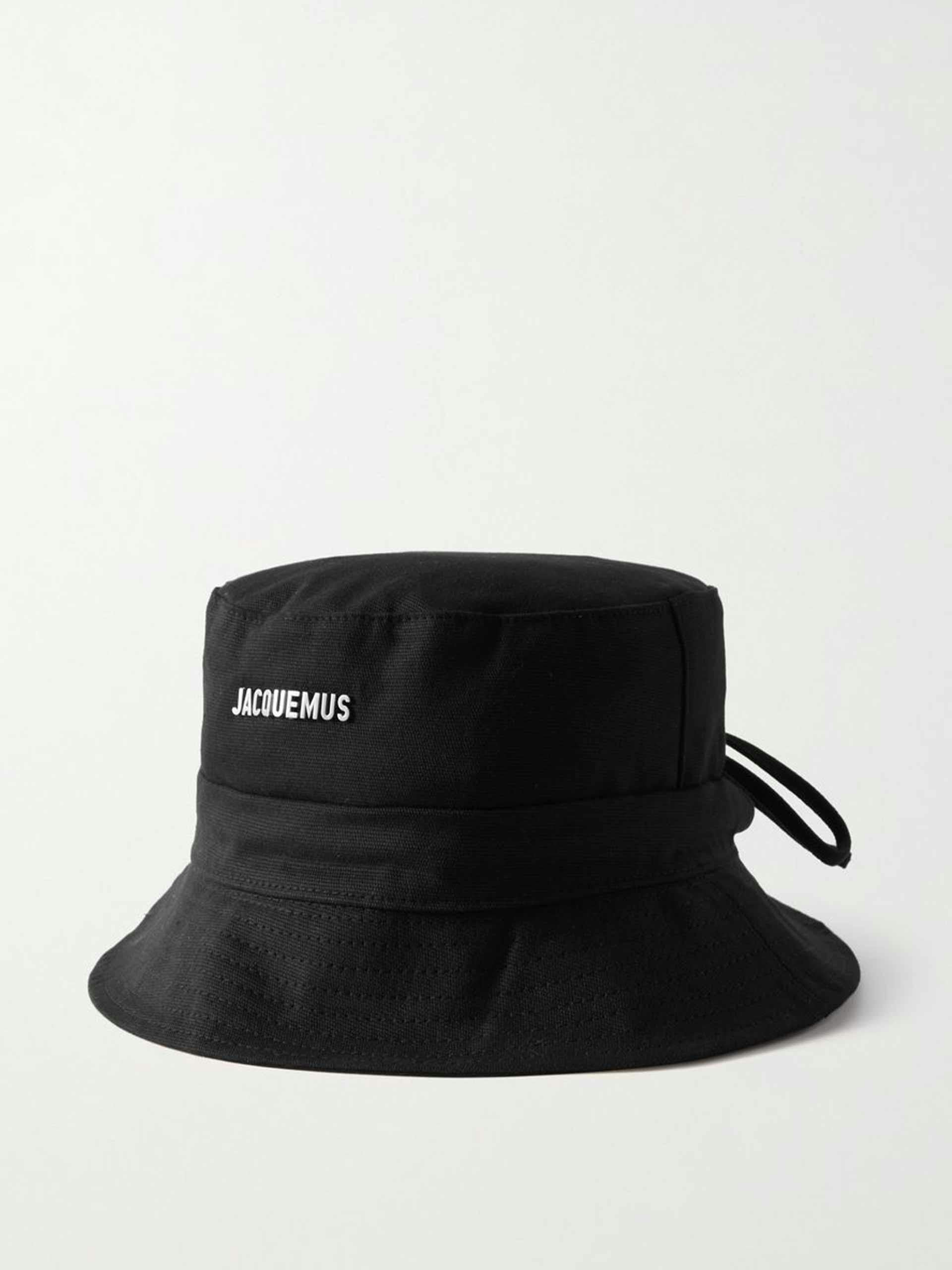 Black bucket hat with logo
