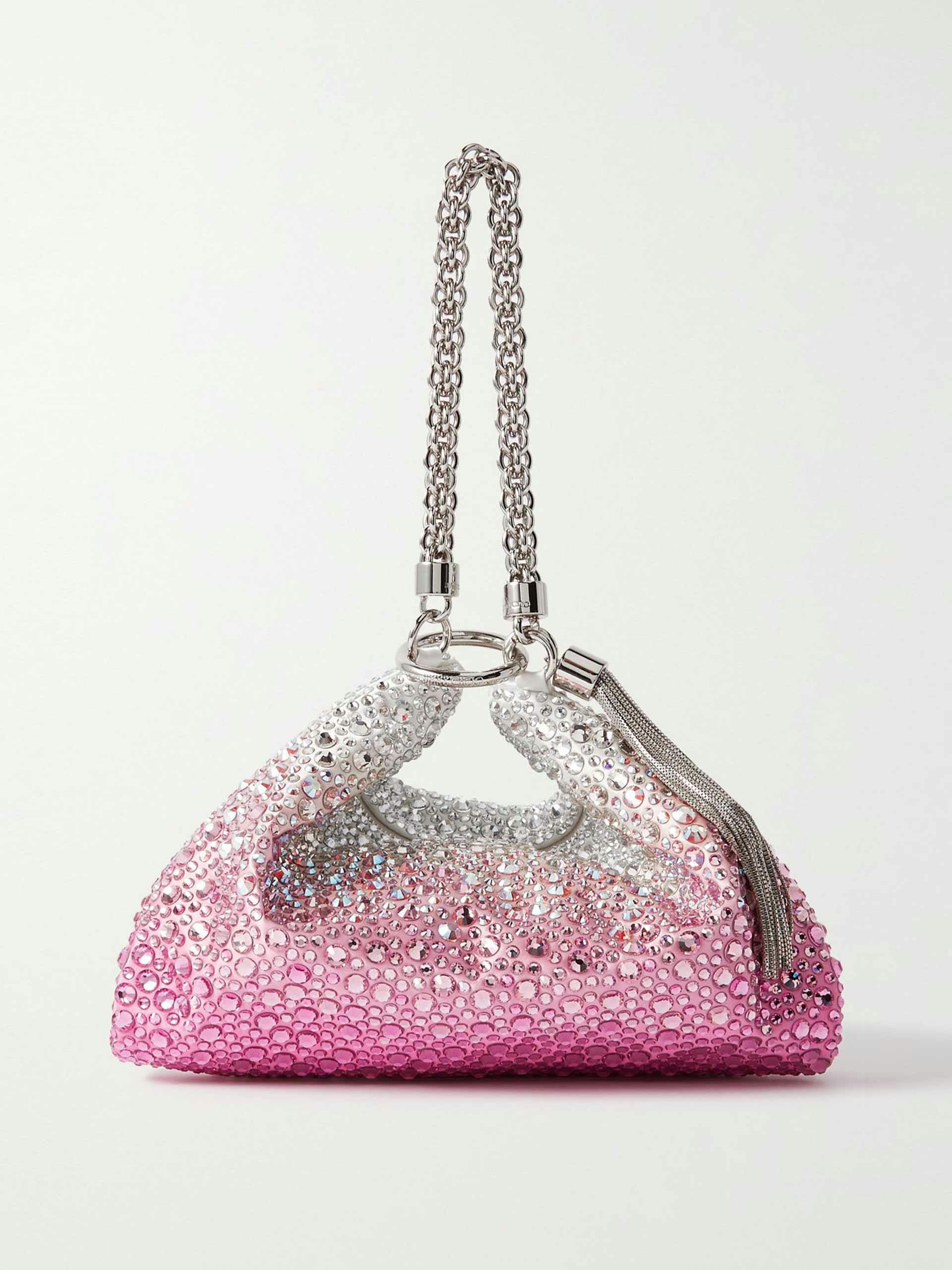 Tasseled crystal-embellished degradé satin shoulder bag