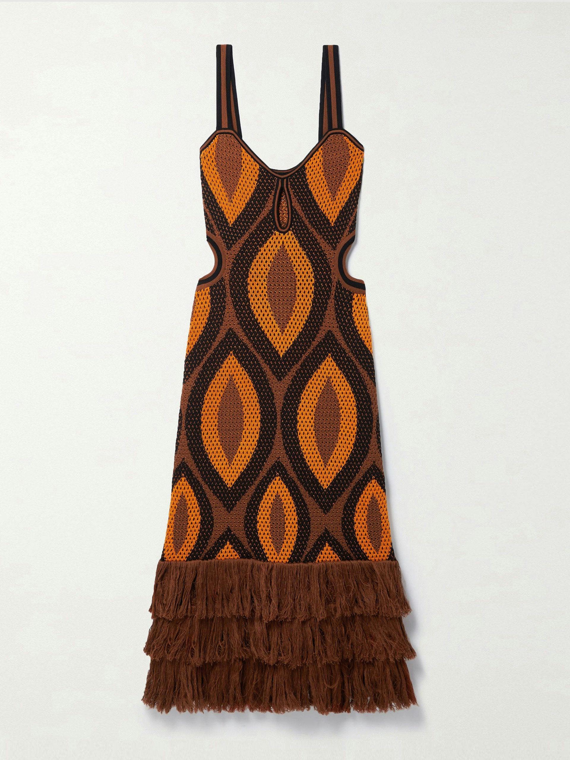 Cultural Roots cutout fringed crocheted maxi dress