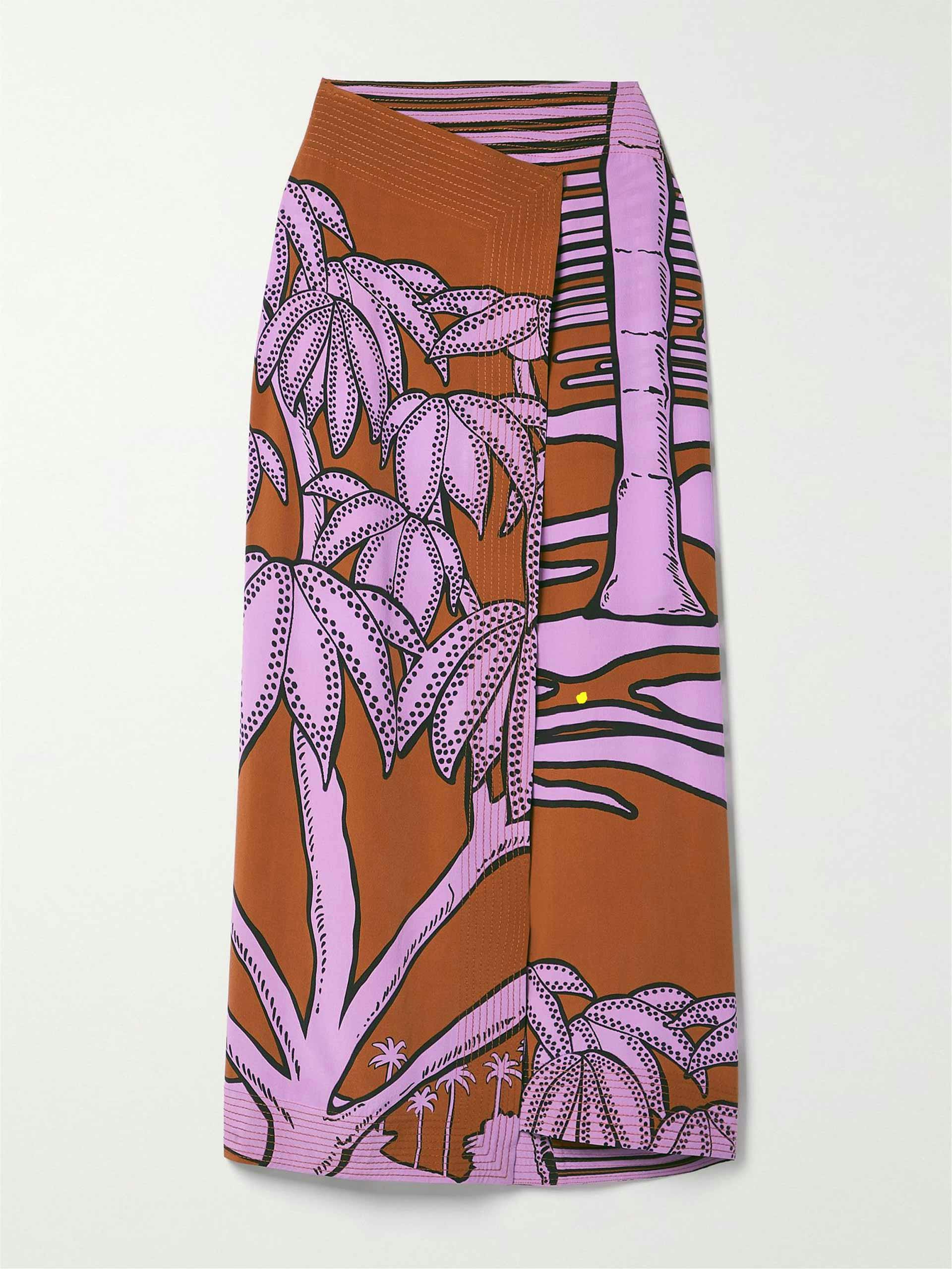 Brown and purple printed wrap skirt
