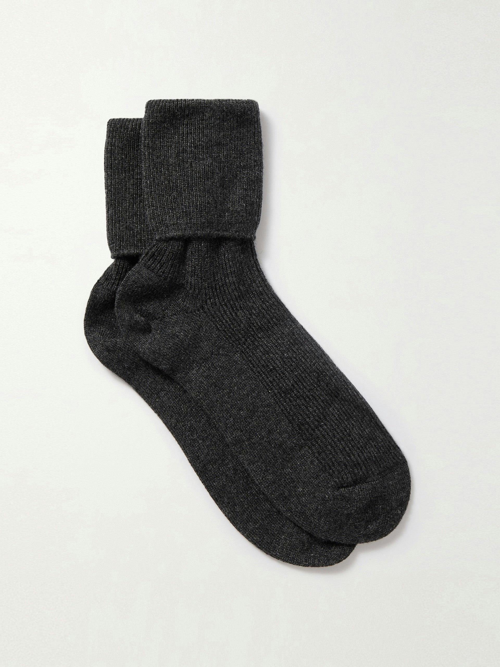 Dark grey ribbed cashmere-blend socks