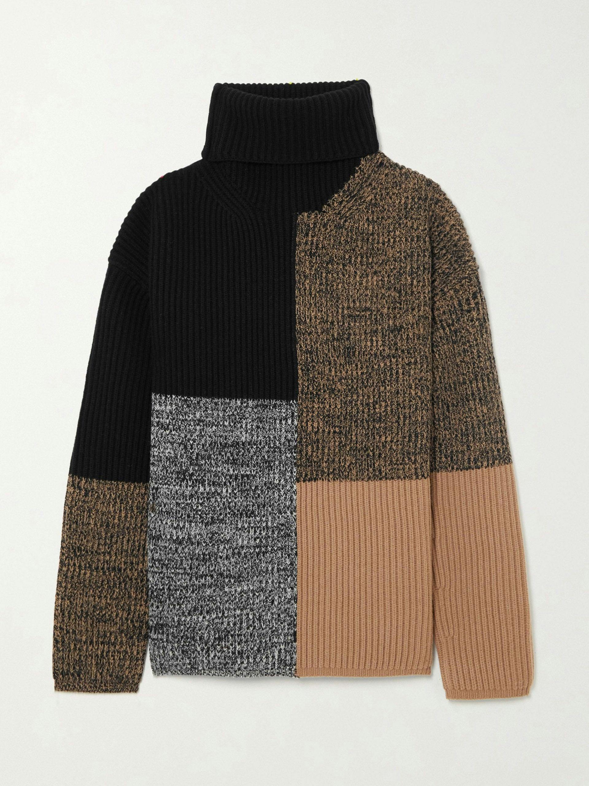Patchwork roll-neck merino sweater