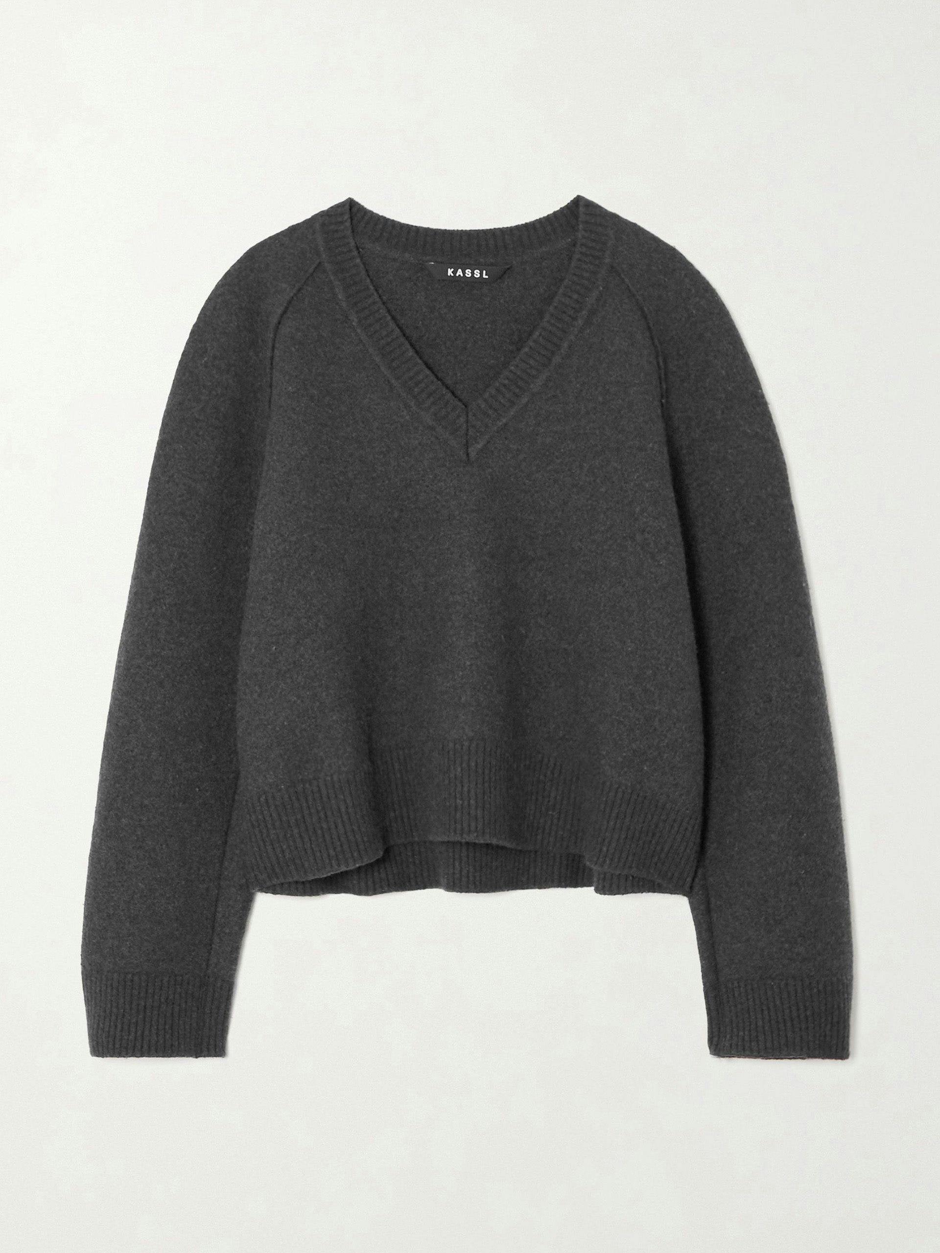 Dark grey oversized knitted V-neck sweater