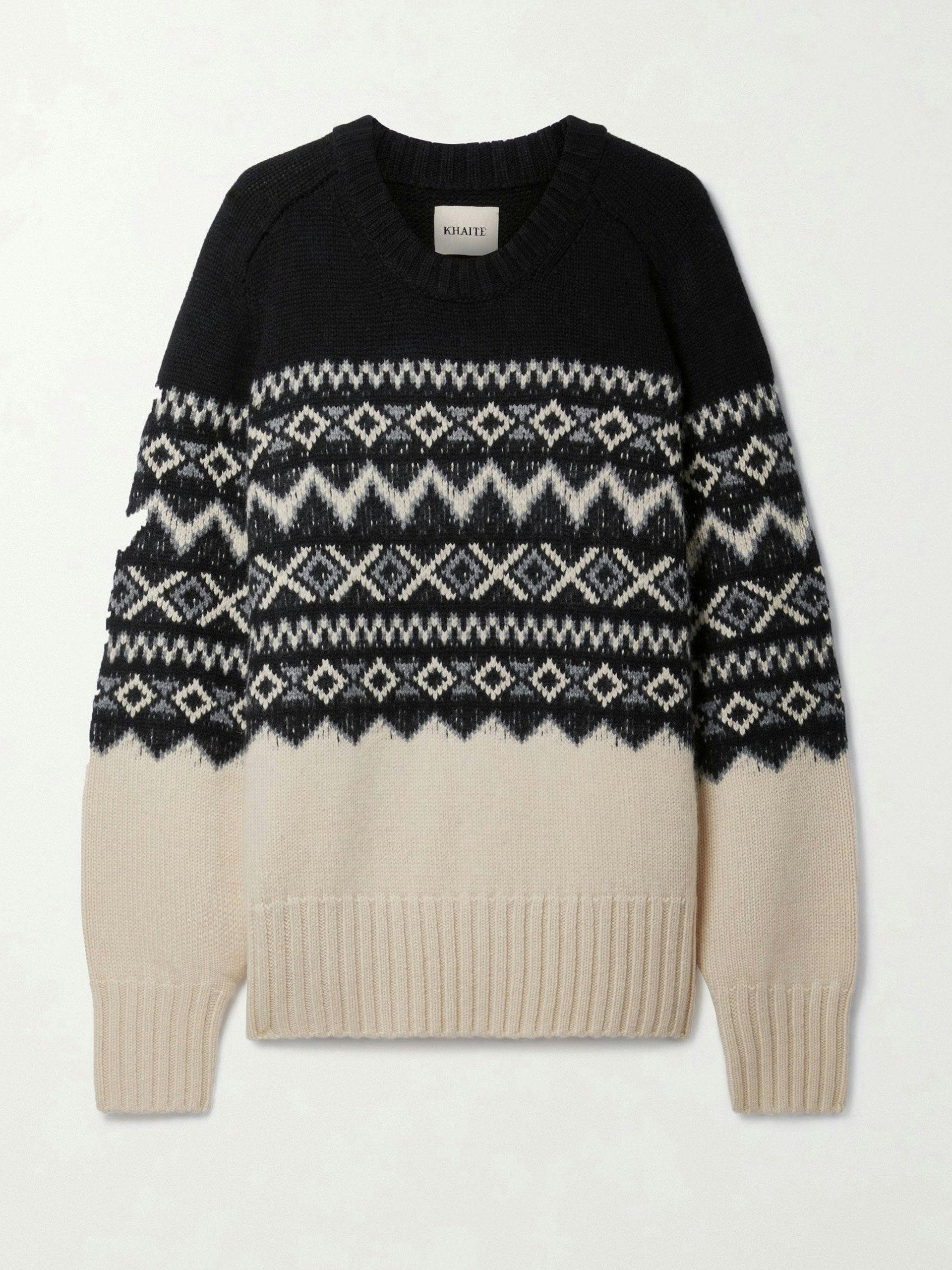 Black and ivory Fair Isle cashmere sweater
