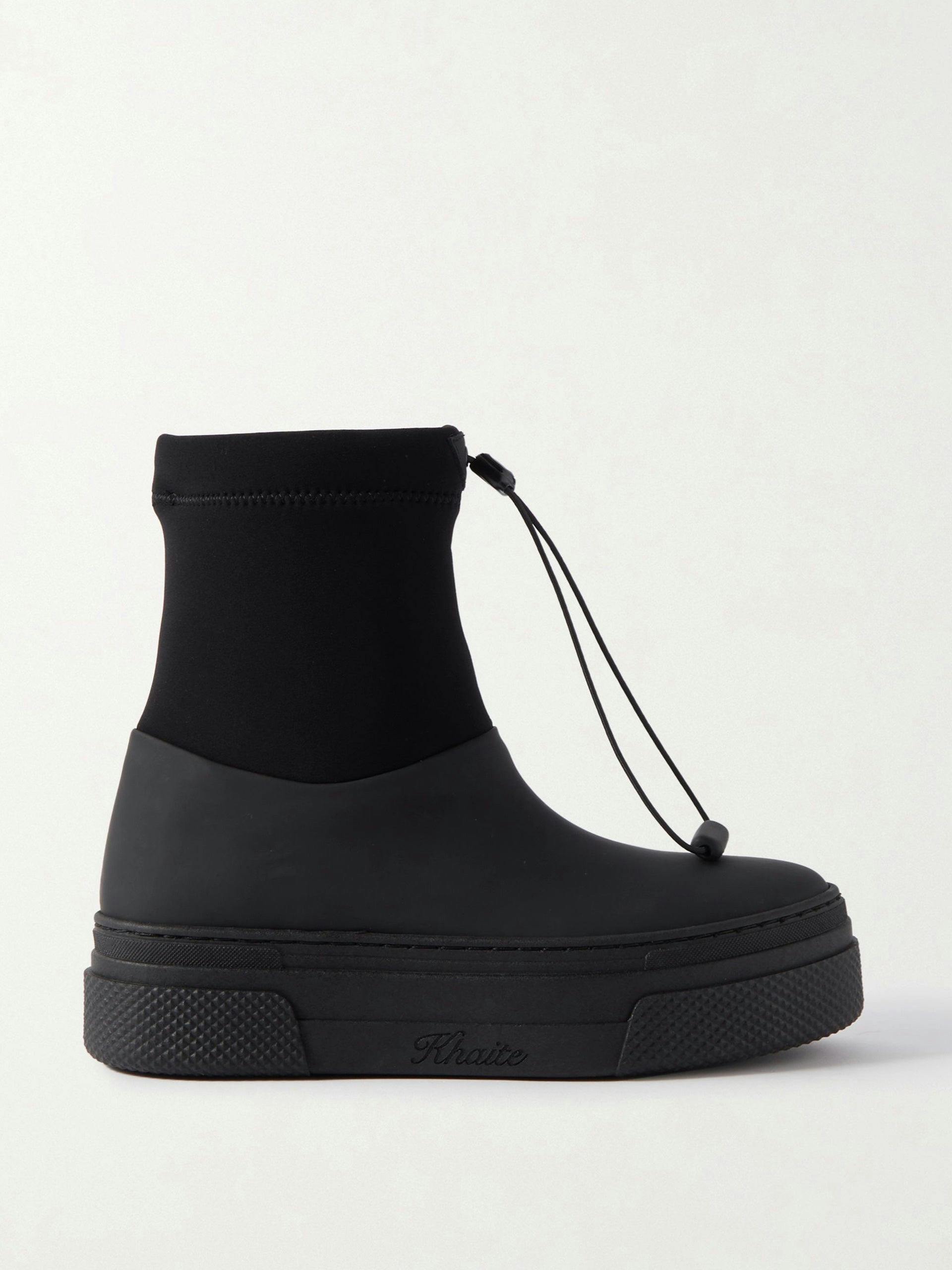 Black suede and rubber ankle boots