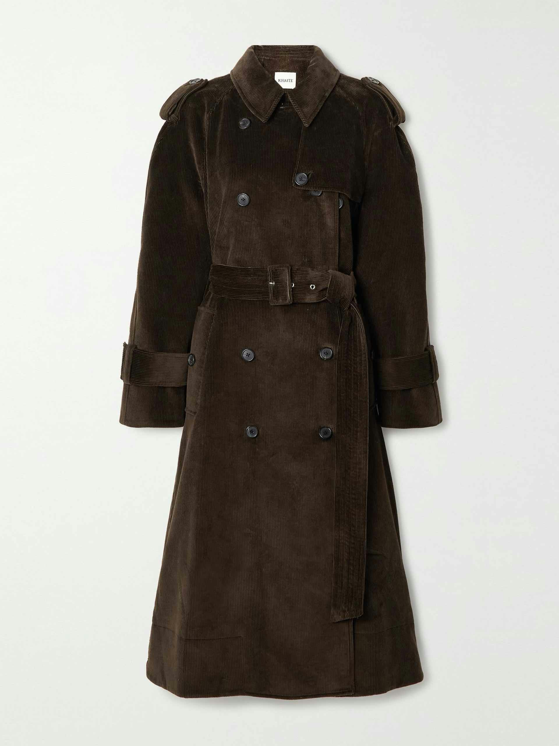 Selly belted double-breasted cotton-corduroy trench coat