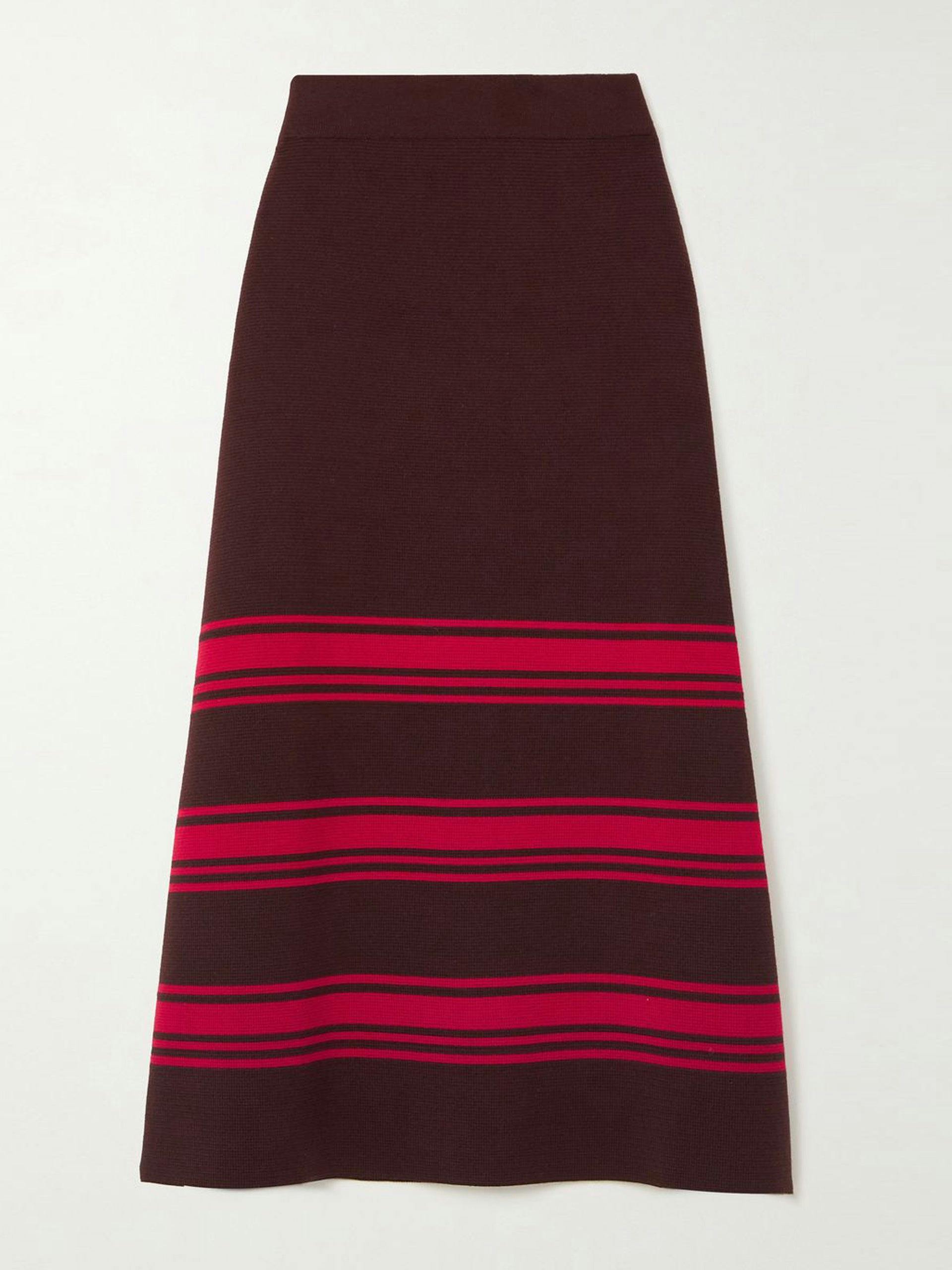 Striped merino wool midi skirt