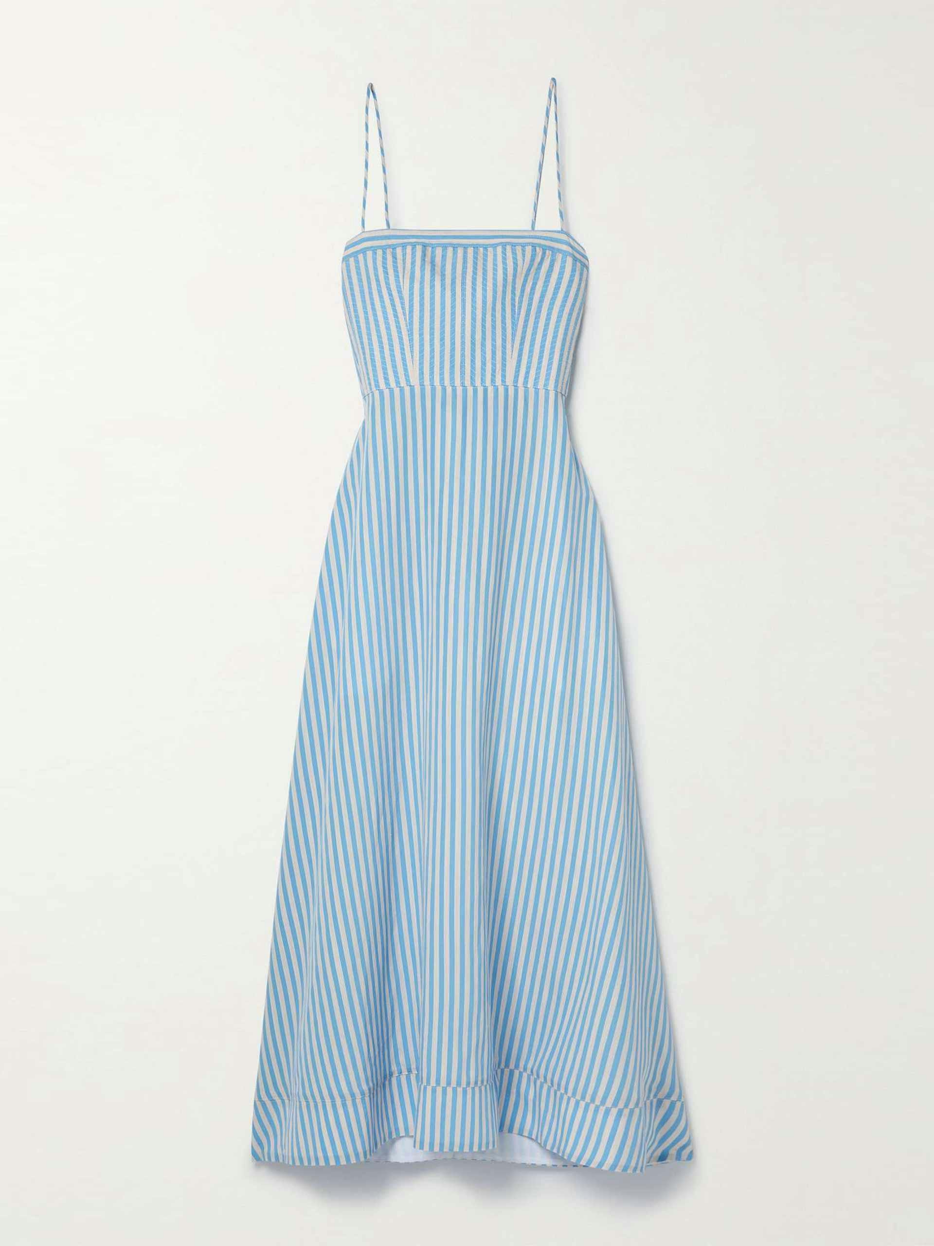 Blue stripe back tie maxi dress